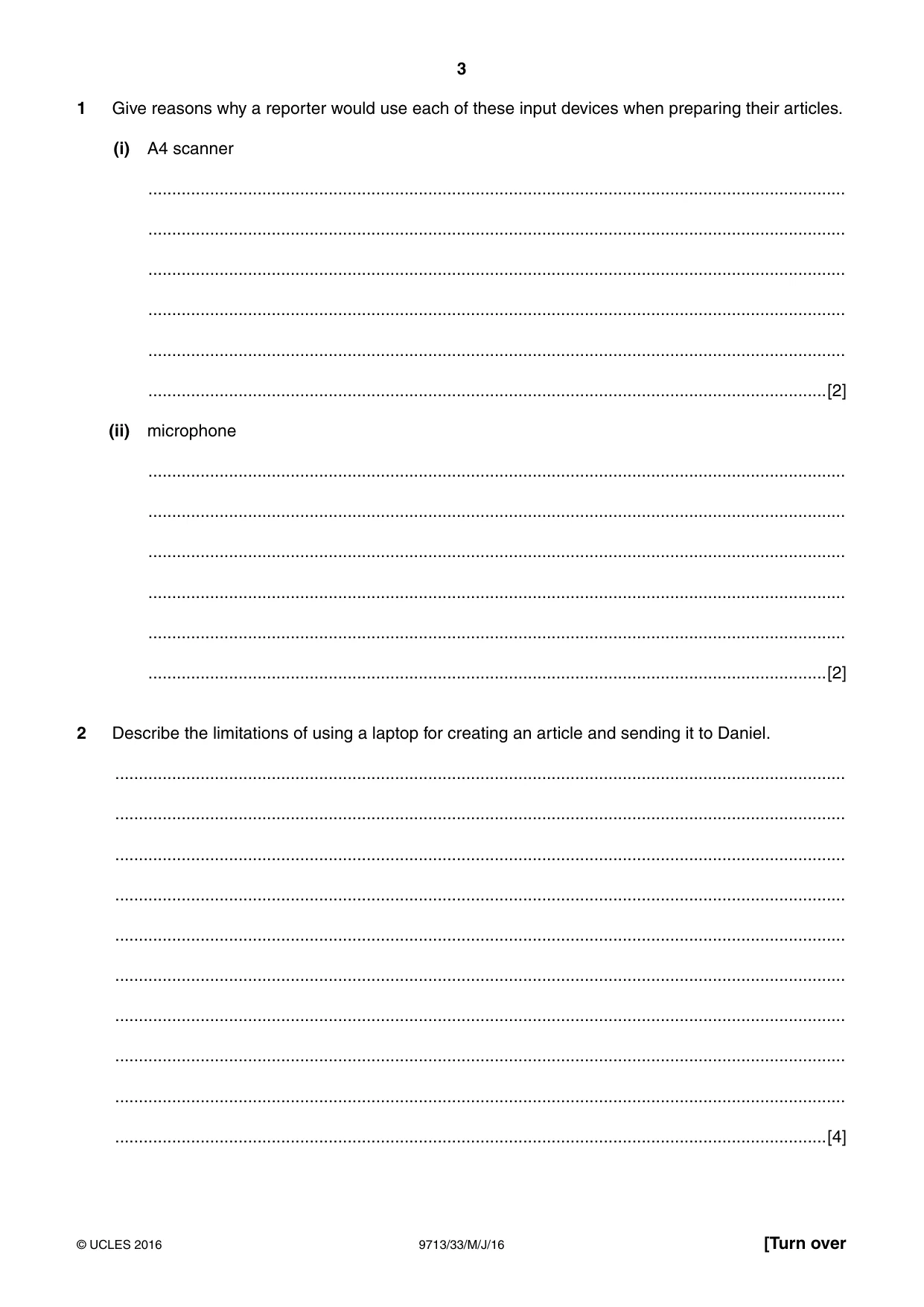 Cambridge A Level Applied Information and Communication Technology 9713 2016 May/June Paper 3 · Variant 3 question paper, page 3 of 20