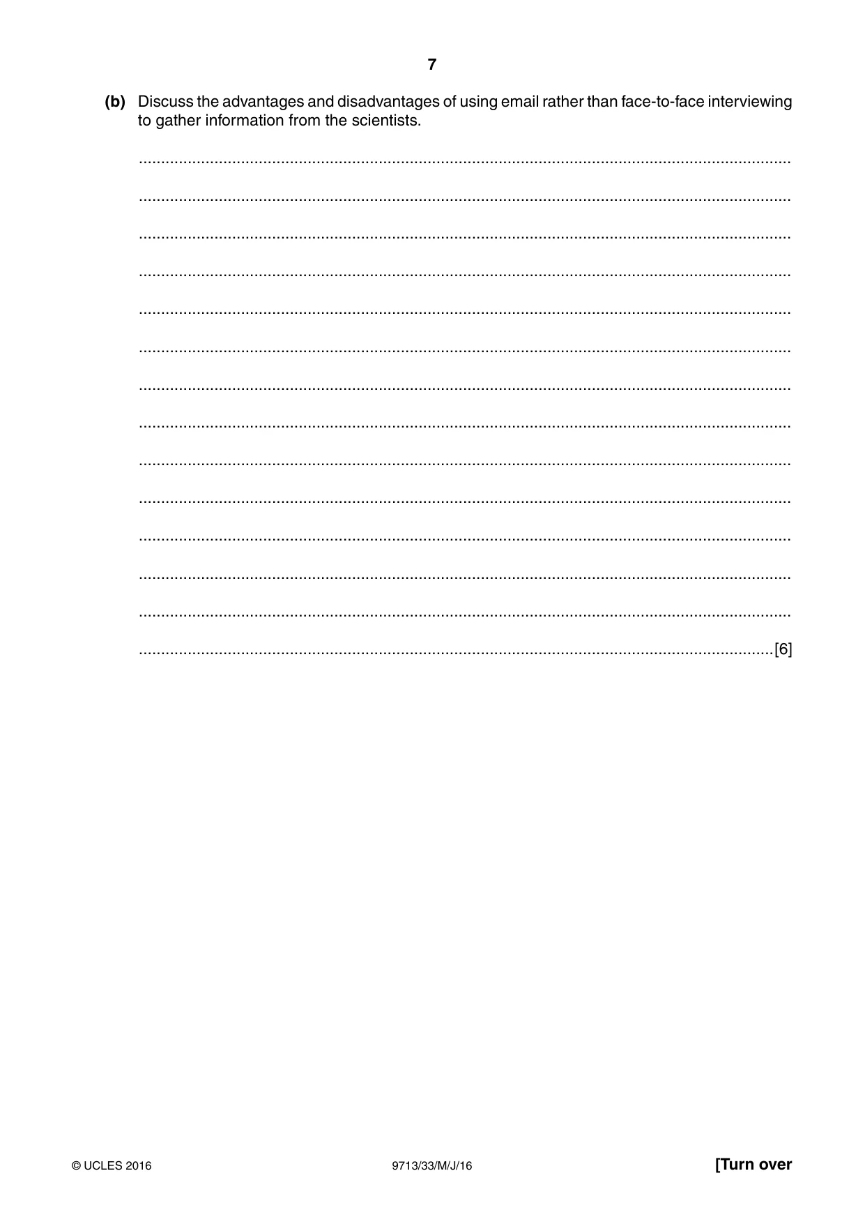 Cambridge A Level Applied Information and Communication Technology 9713 2016 May/June Paper 3 · Variant 3 question paper, page 7 of 20