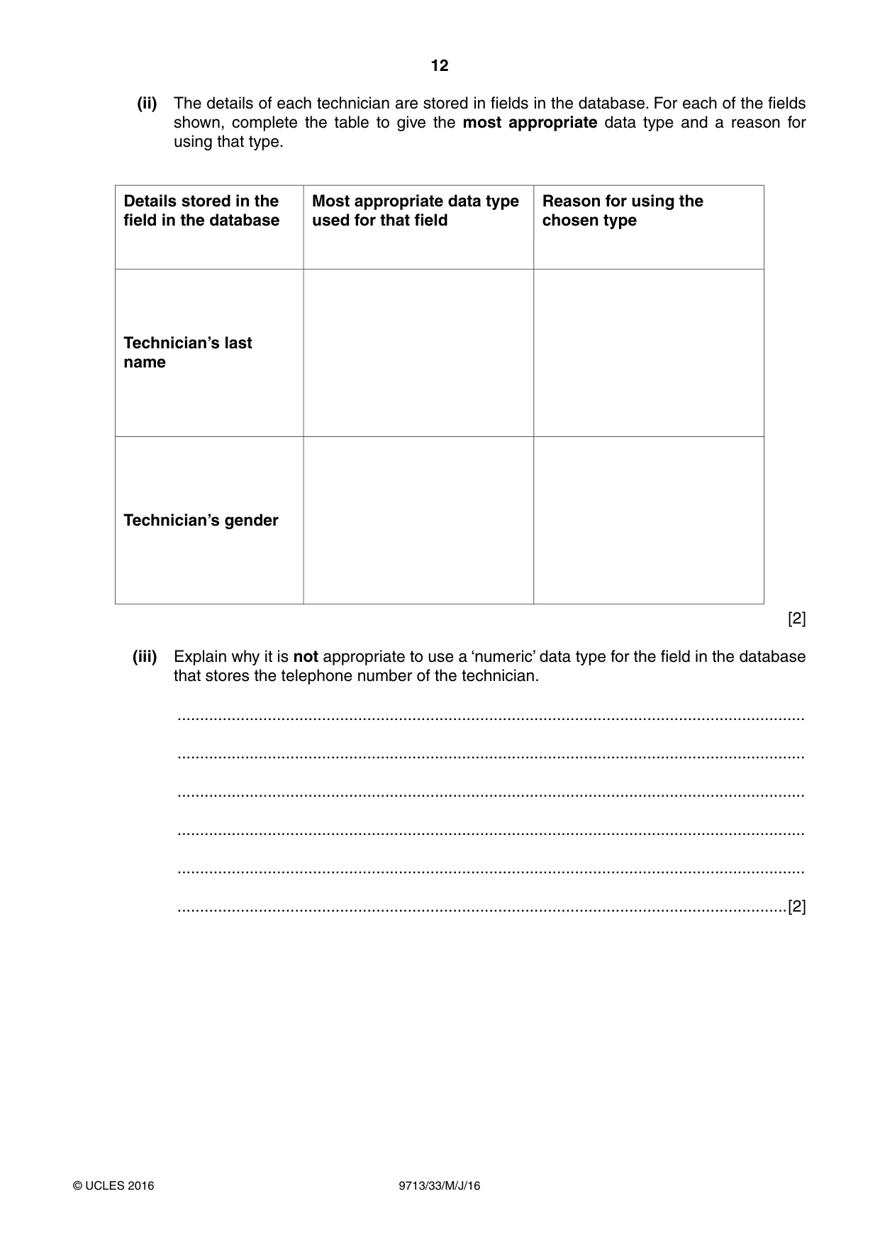 Cambridge A Level Applied Information and Communication Technology 9713 2016 May/June Paper 3 · Variant 3 question paper, page 12 of 20