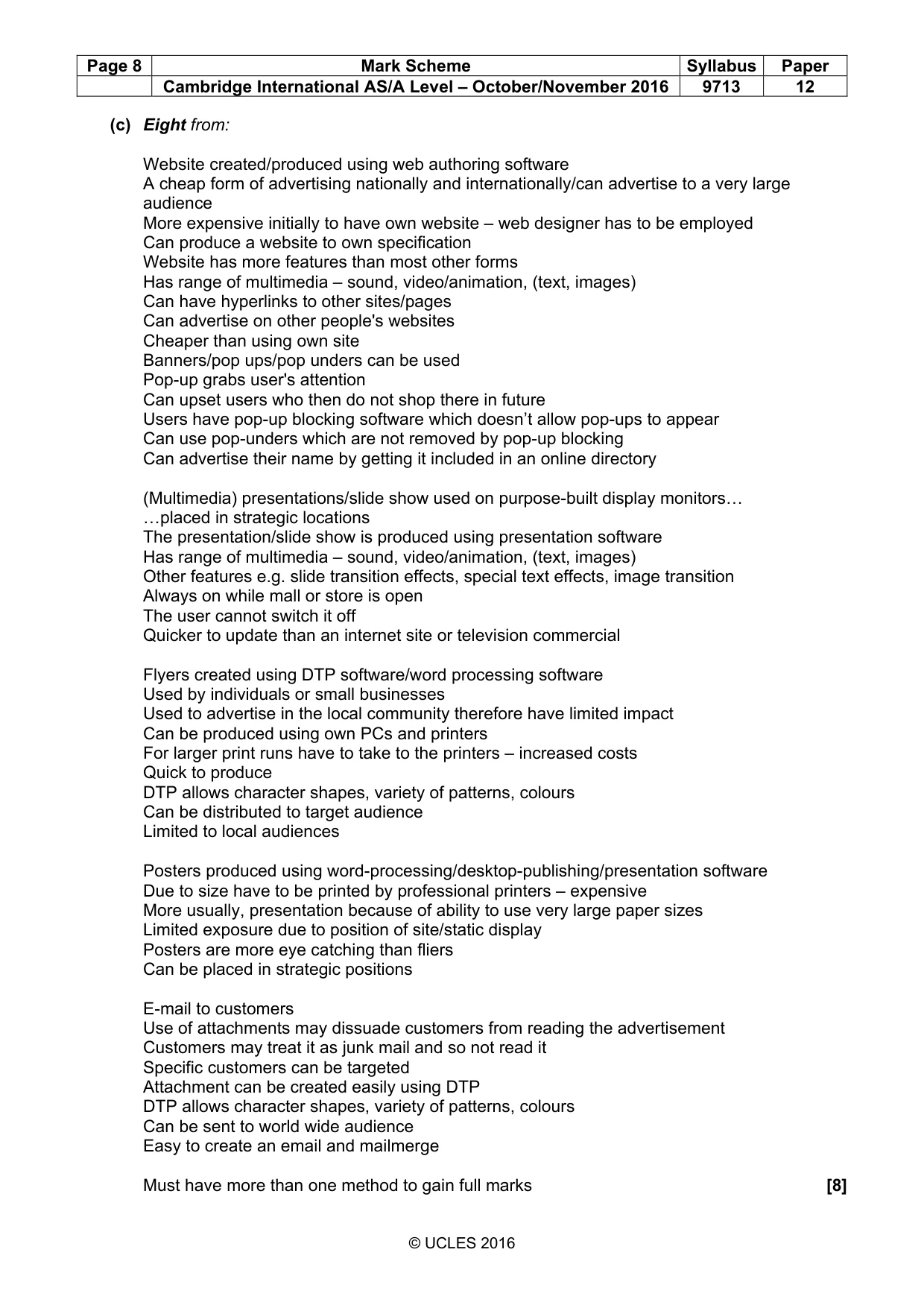Mark scheme, page 8 of 8