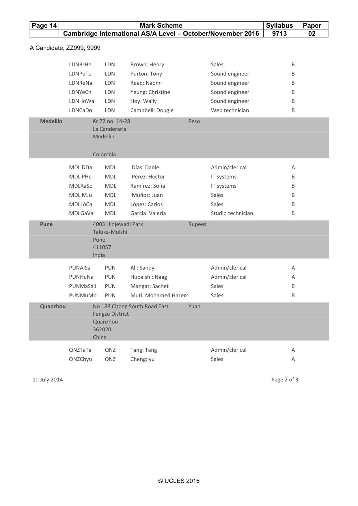 Mark scheme, page 14 of 15