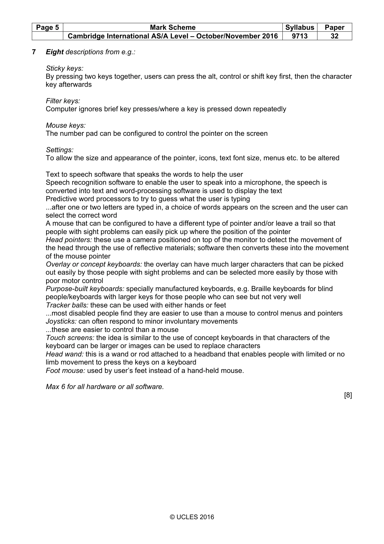 Mark scheme, page 5 of 8