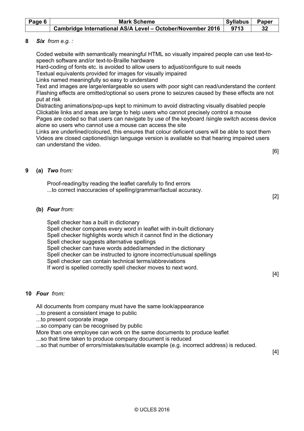 Mark scheme, page 6 of 8