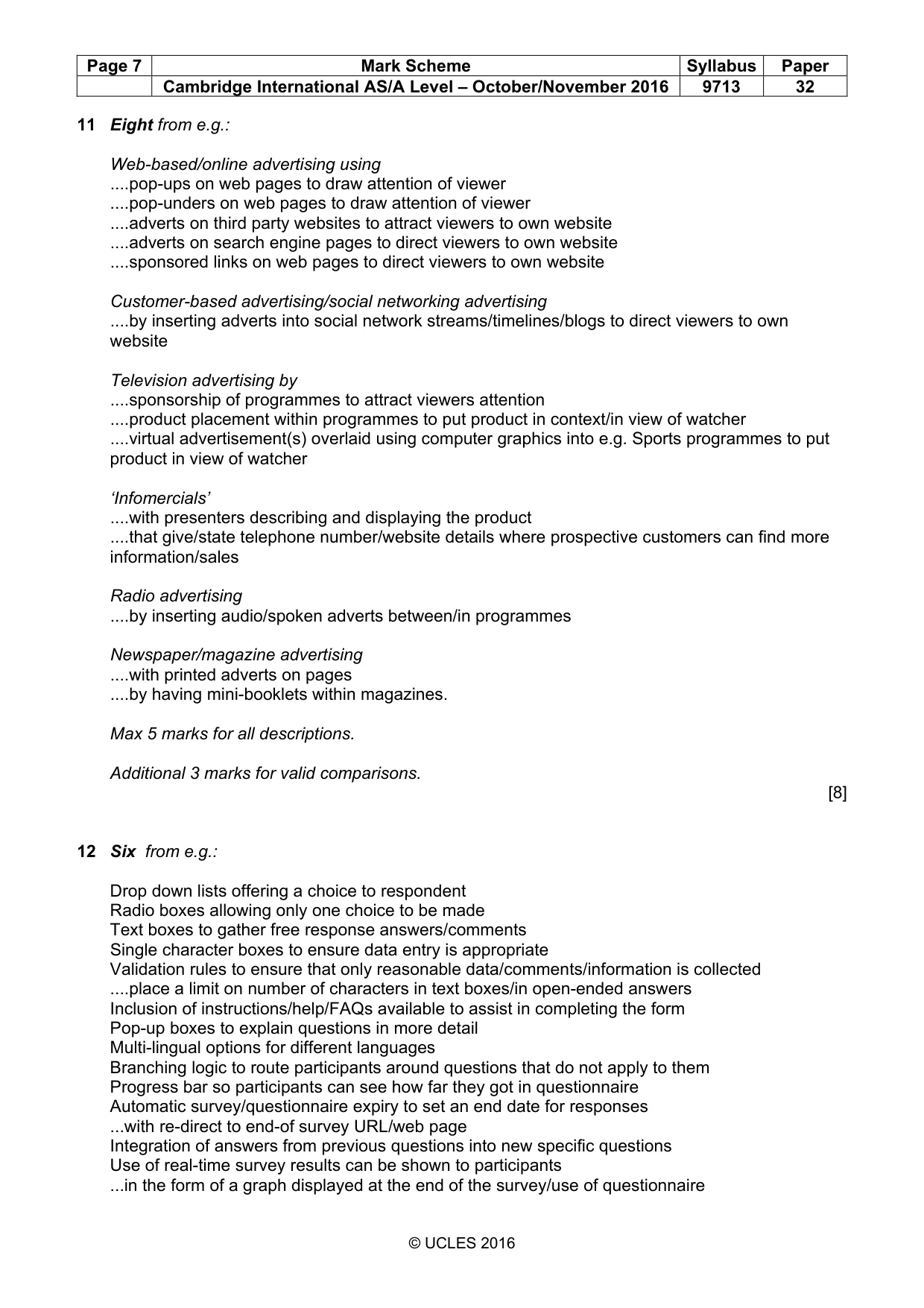 Mark scheme, page 7 of 8