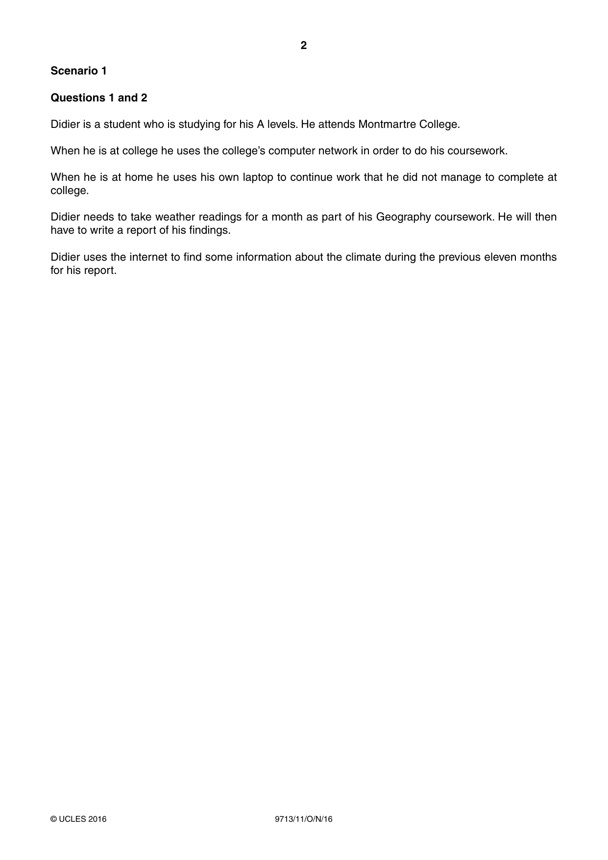 Cambridge A Level Applied Information and Communication Technology 9713 2016 Oct/Nov Paper 1 · Variant 1 question paper, page 2 of 20