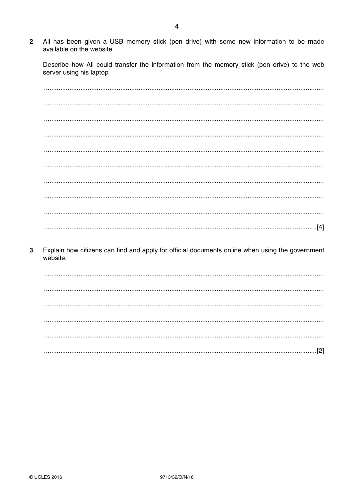 Cambridge A Level Applied Information and Communication Technology 9713 2016 Oct/Nov Paper 3 · Variant 2 question paper, page 4 of 20