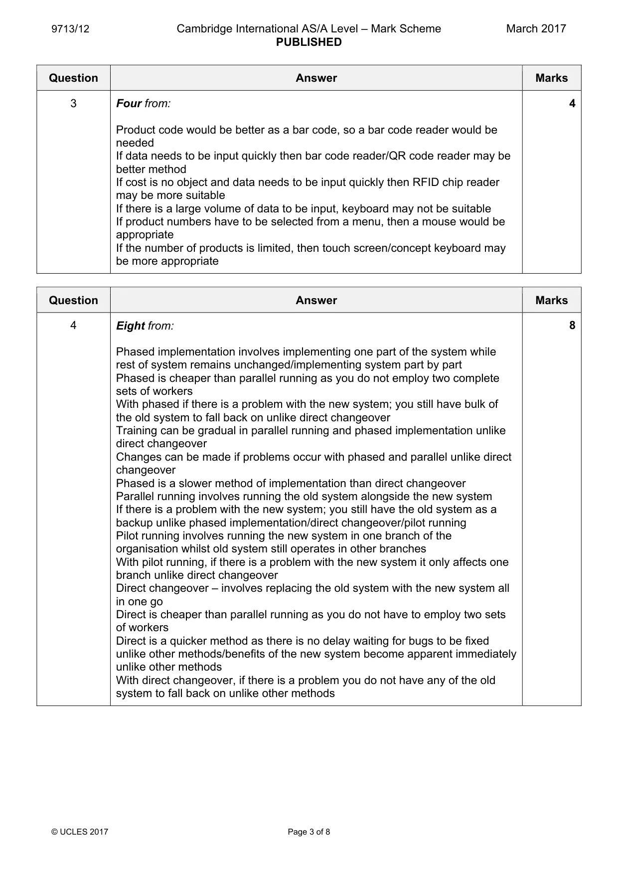 Mark scheme, page 3 of 8