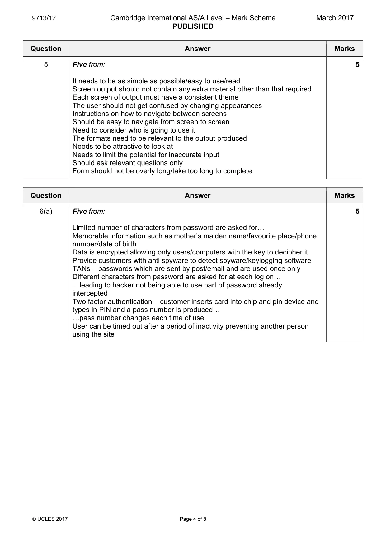 Mark scheme, page 4 of 8