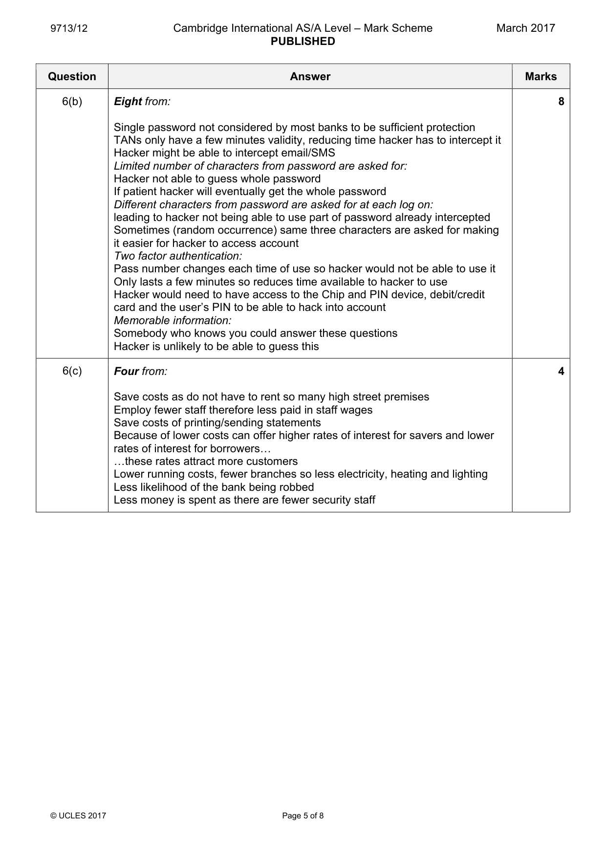 Mark scheme, page 5 of 8
