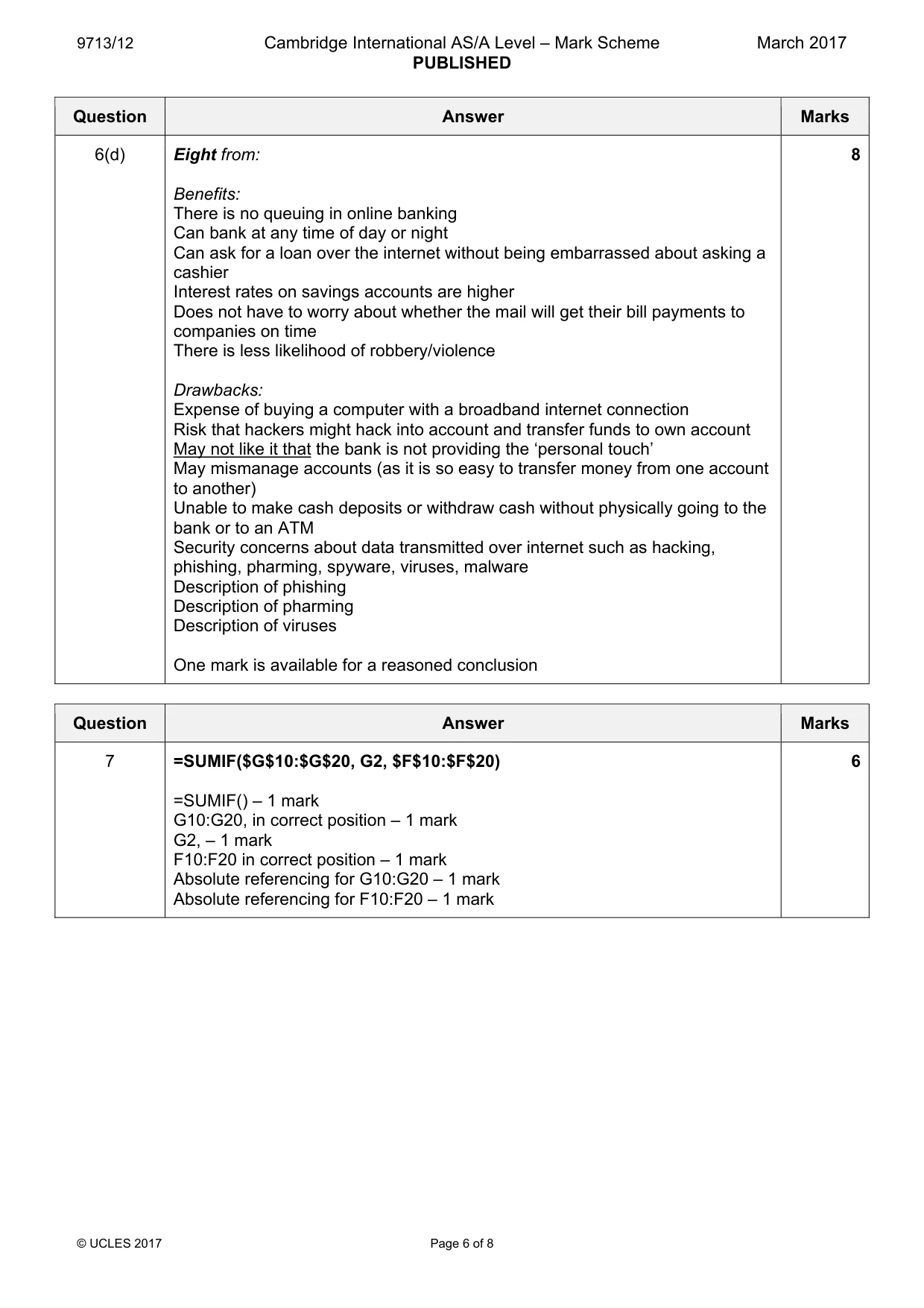 Mark scheme, page 6 of 8