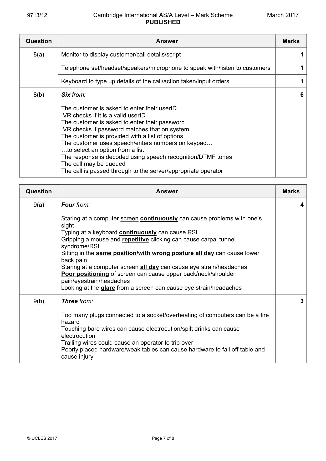 Mark scheme, page 7 of 8