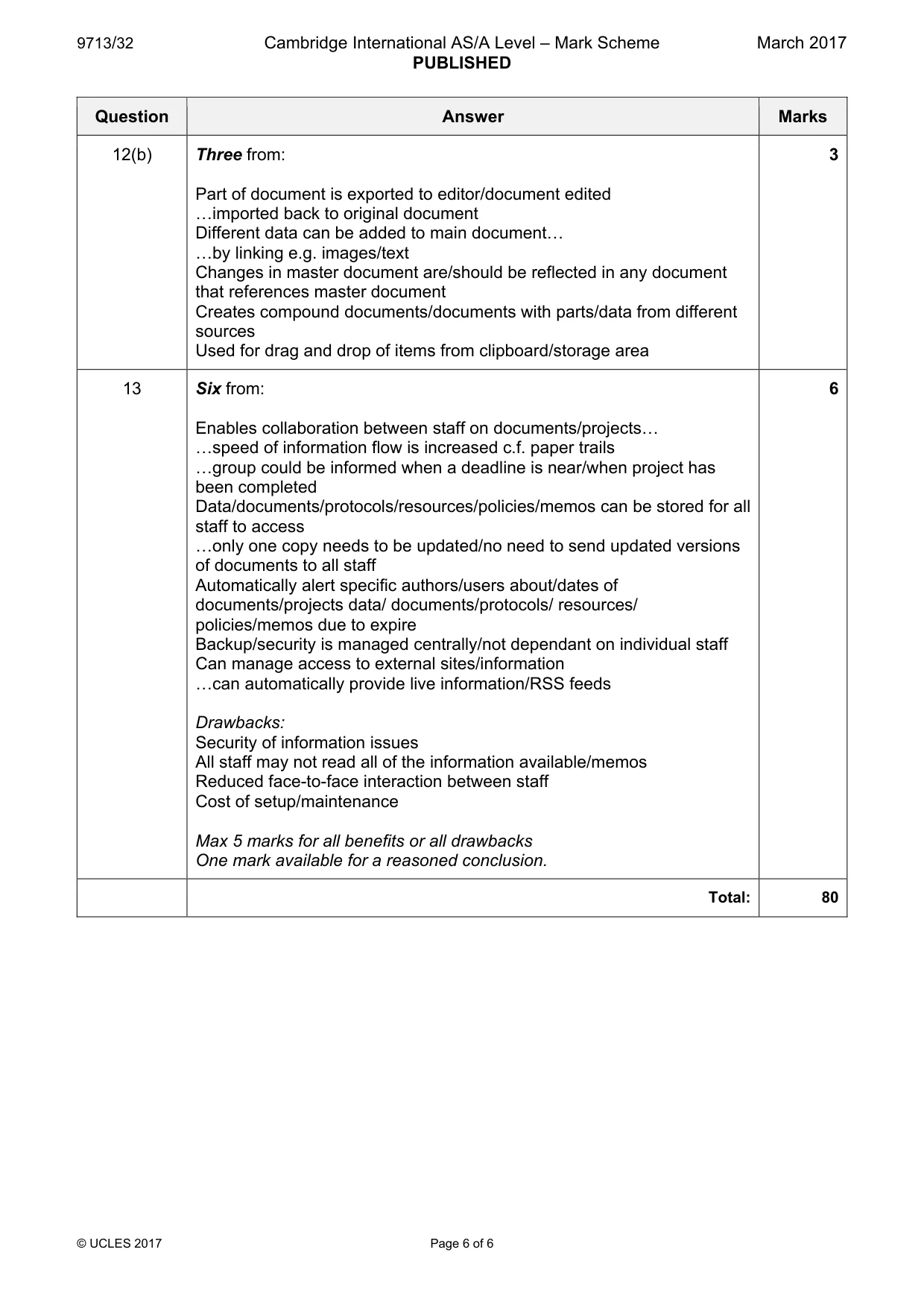 Mark scheme, page 6 of 6