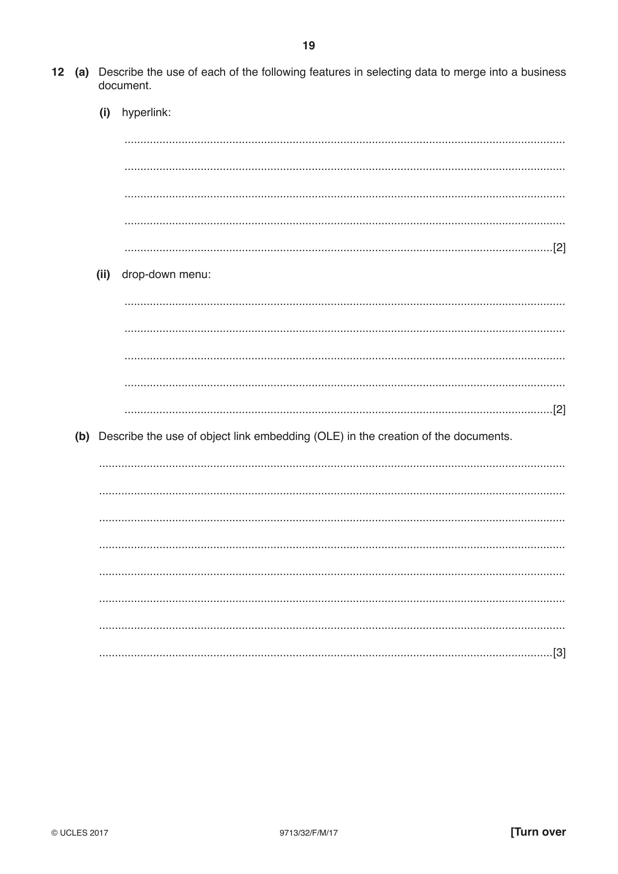 Cambridge A Level Applied Information and Communication Technology 9713 2017 Feb/March Paper 3 · Variant 2 question paper, page 19 of 20