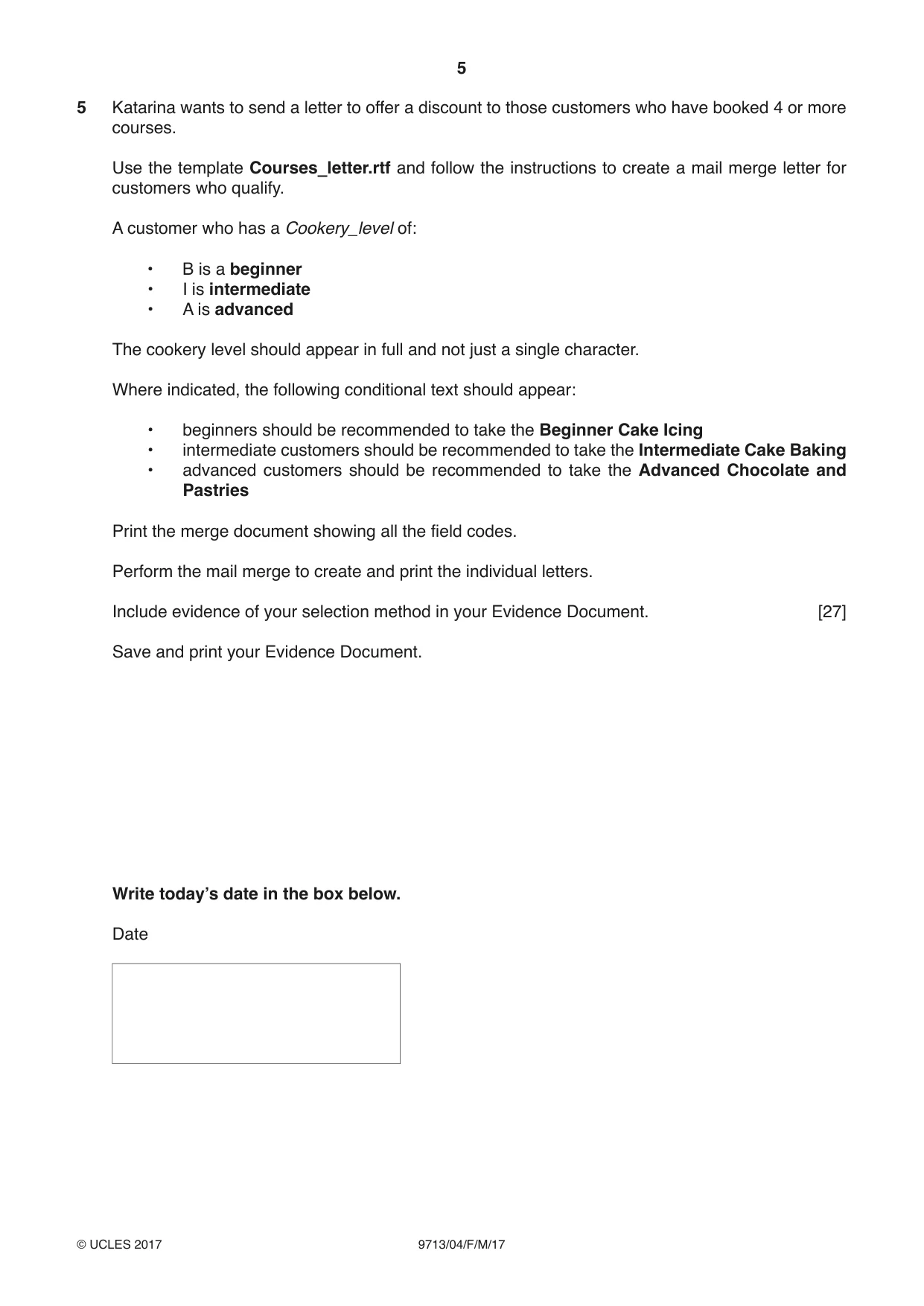 Cambridge A Level Applied Information and Communication Technology 9713 2017 Feb/March Paper 4 · Variant 1 question paper, page 5 of 8
