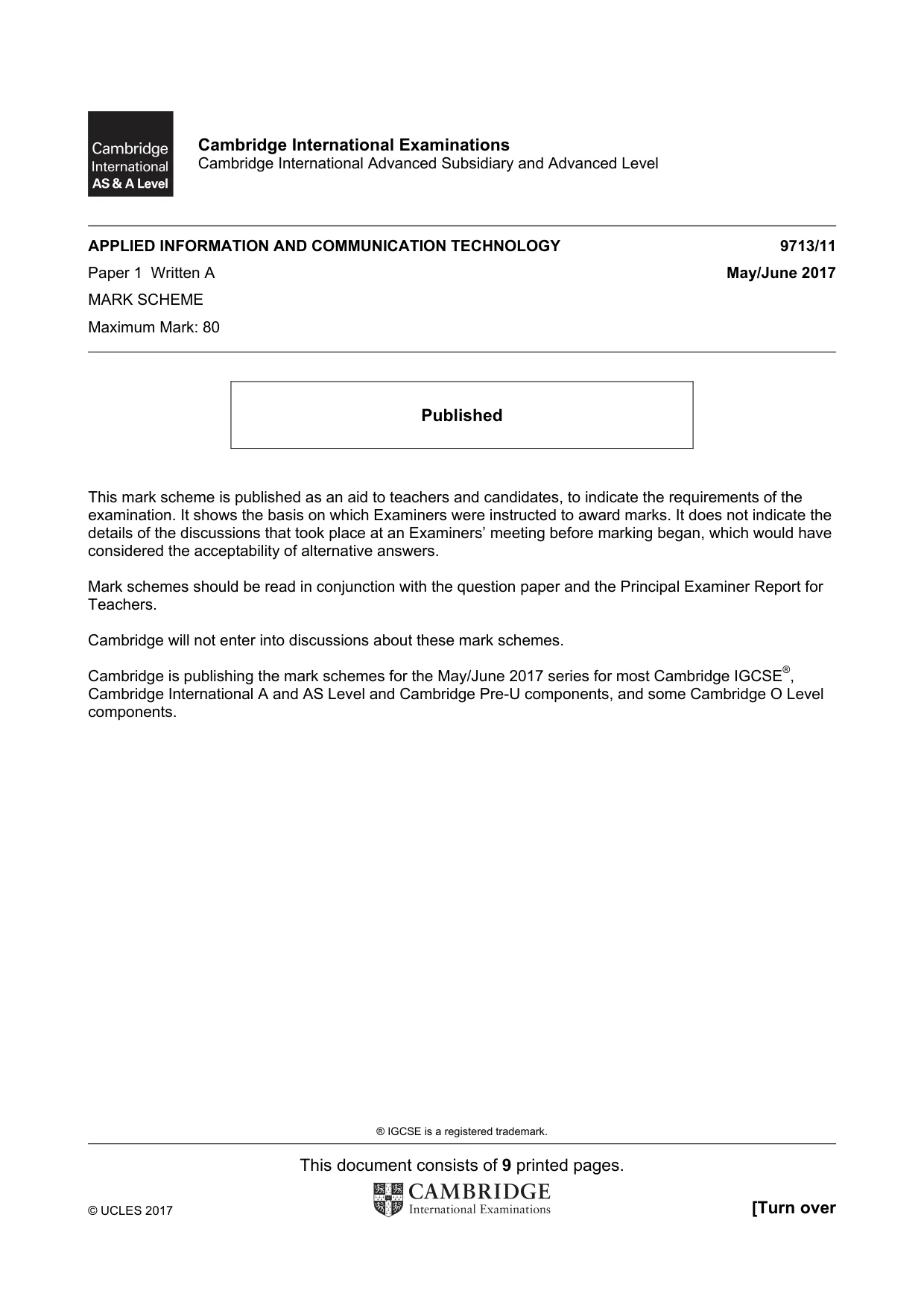 Mark scheme, page 1 of 9