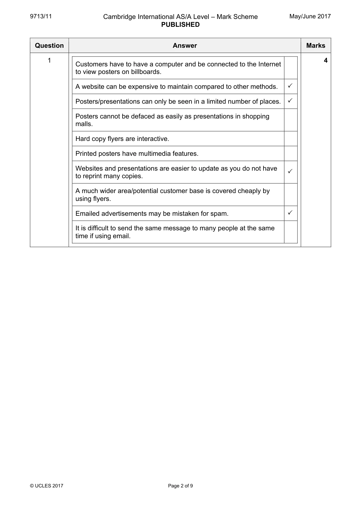 Mark scheme, page 2 of 9