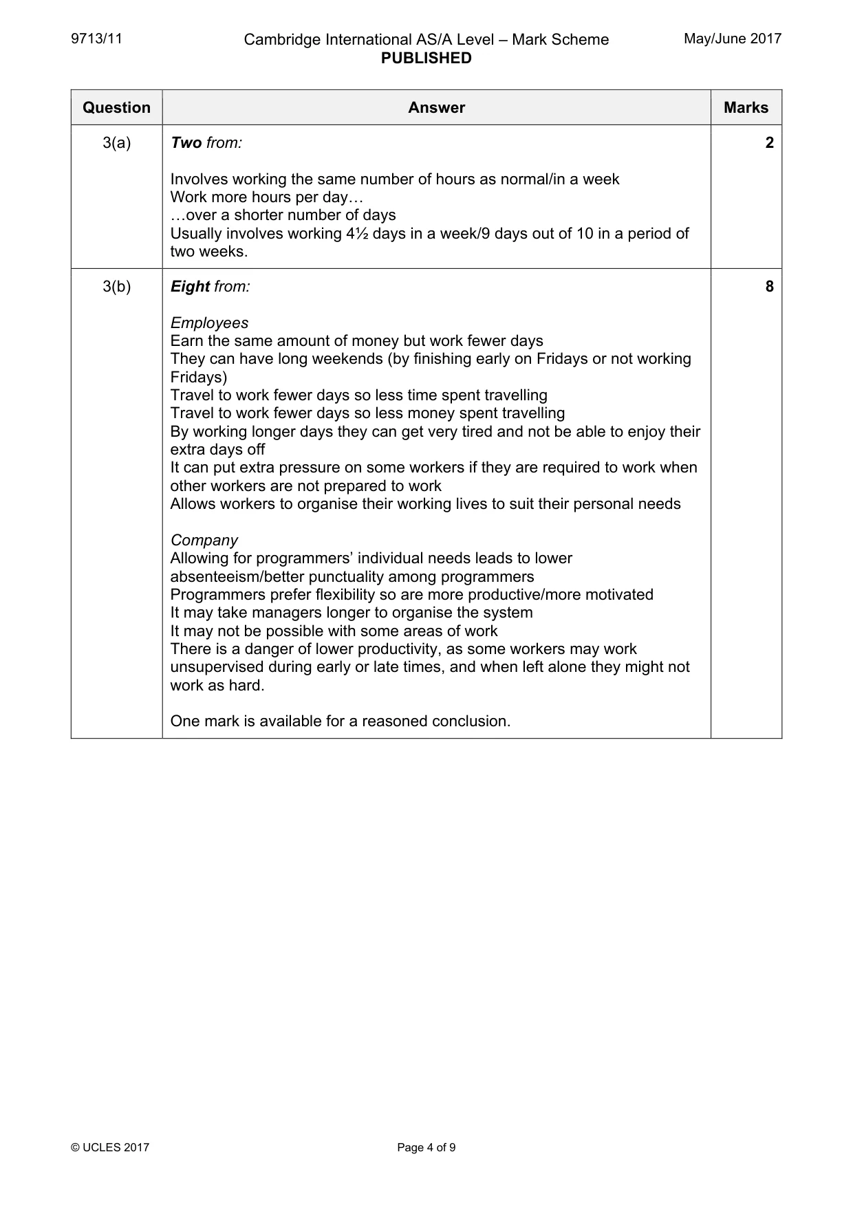Mark scheme, page 4 of 9