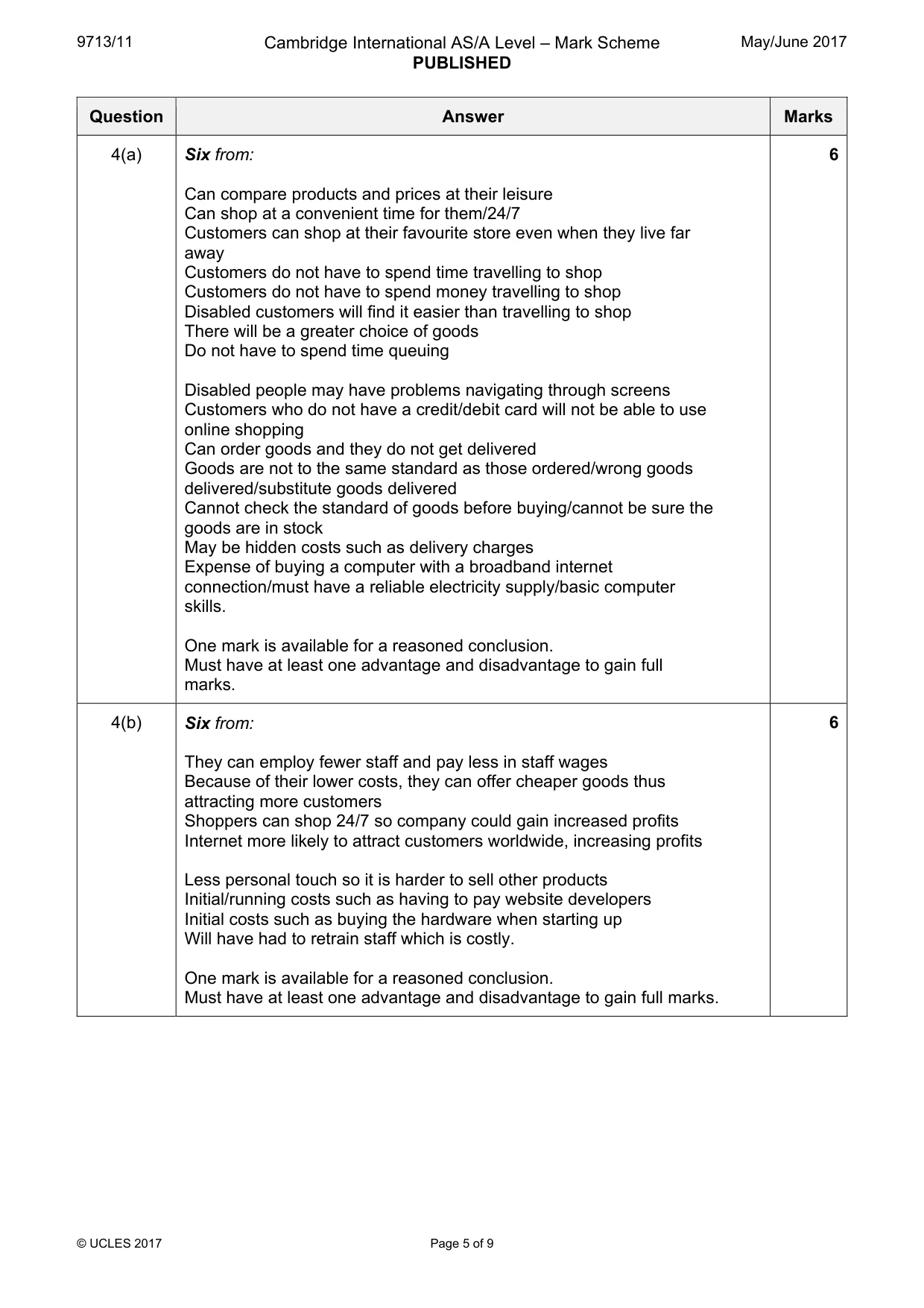 Mark scheme, page 5 of 9