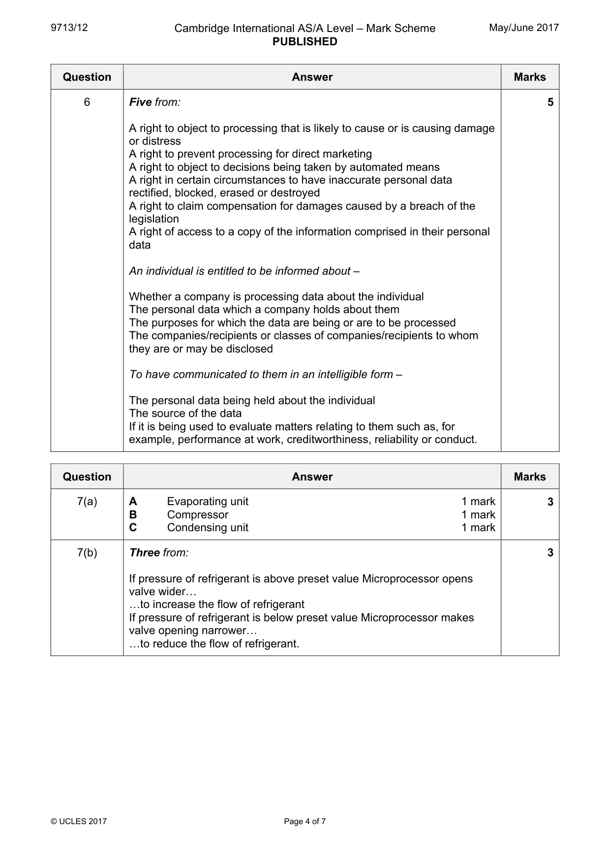 Mark scheme, page 4 of 7