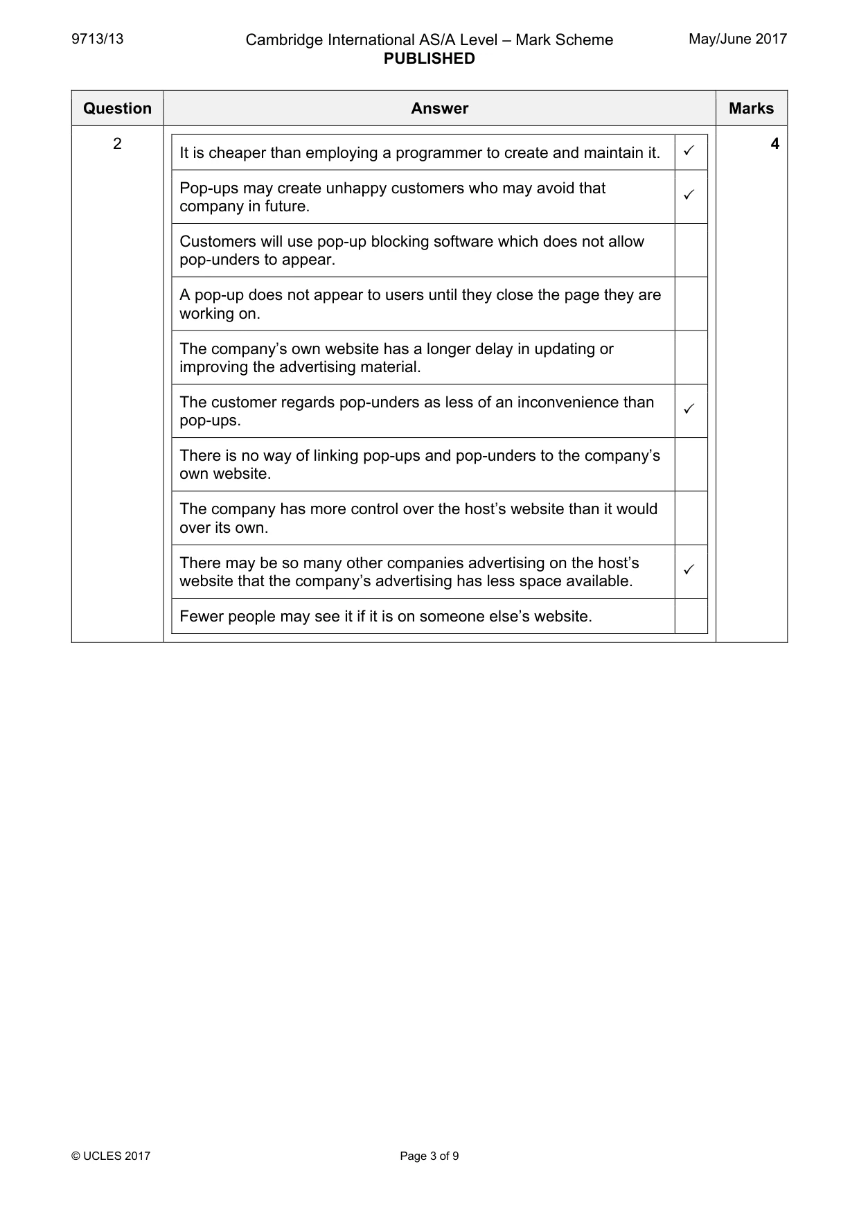 Mark scheme, page 3 of 9