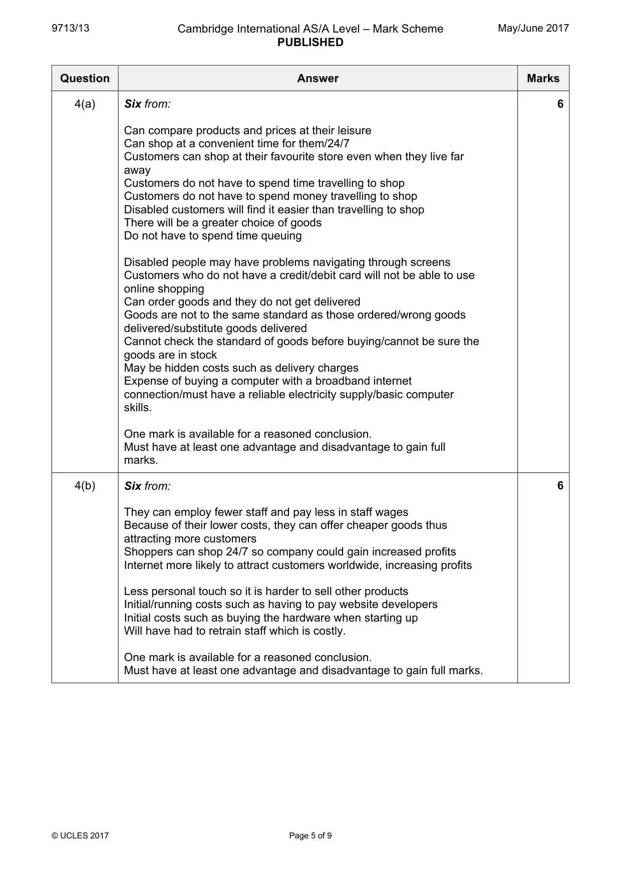 Mark scheme, page 5 of 9
