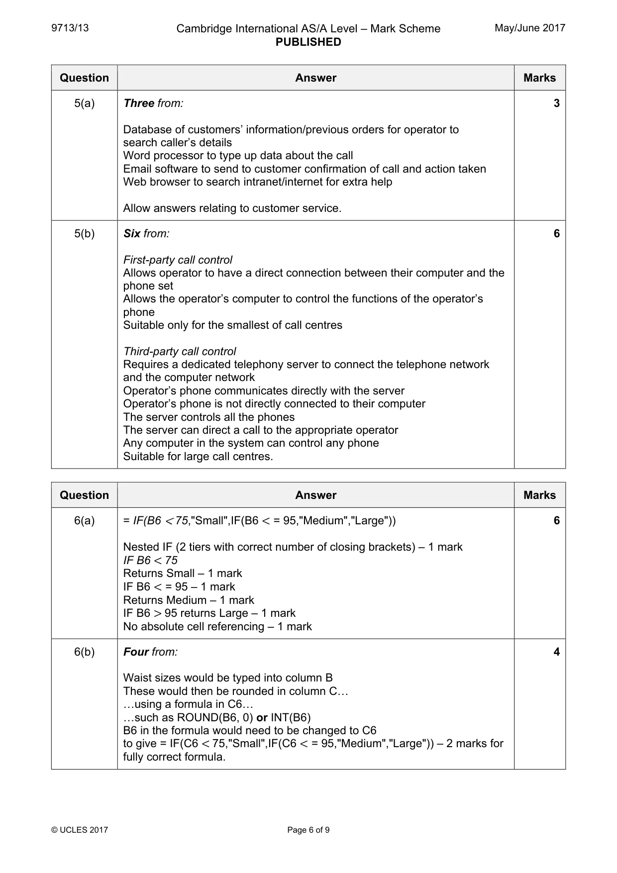 Mark scheme, page 6 of 9