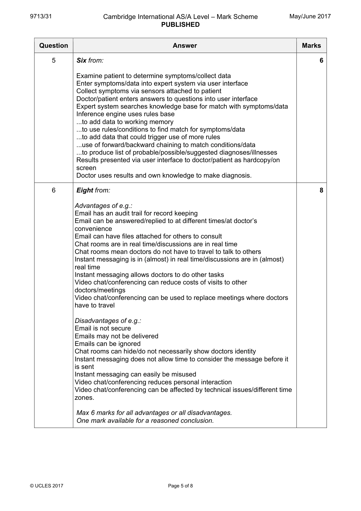 Mark scheme, page 5 of 8