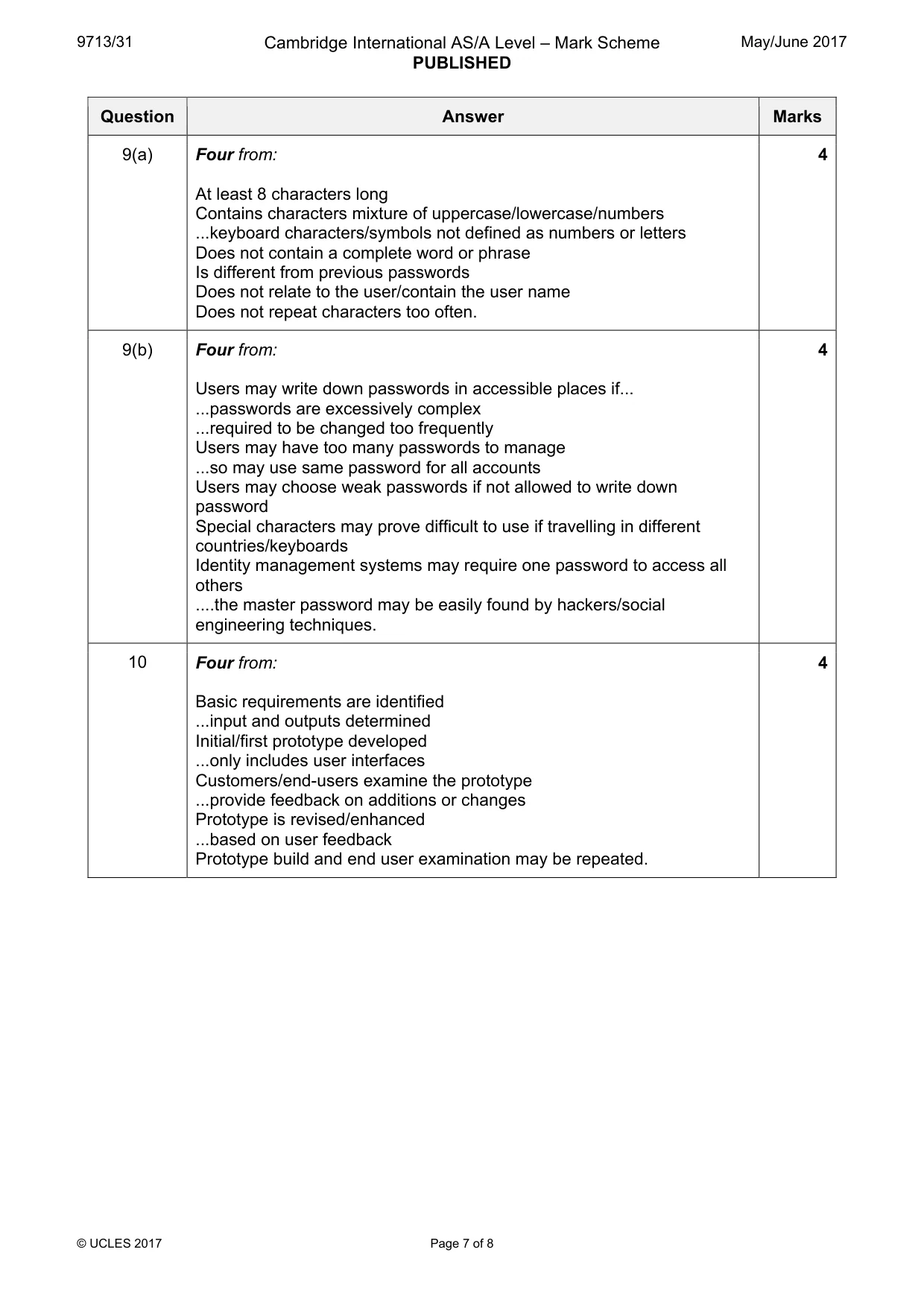 Mark scheme, page 7 of 8