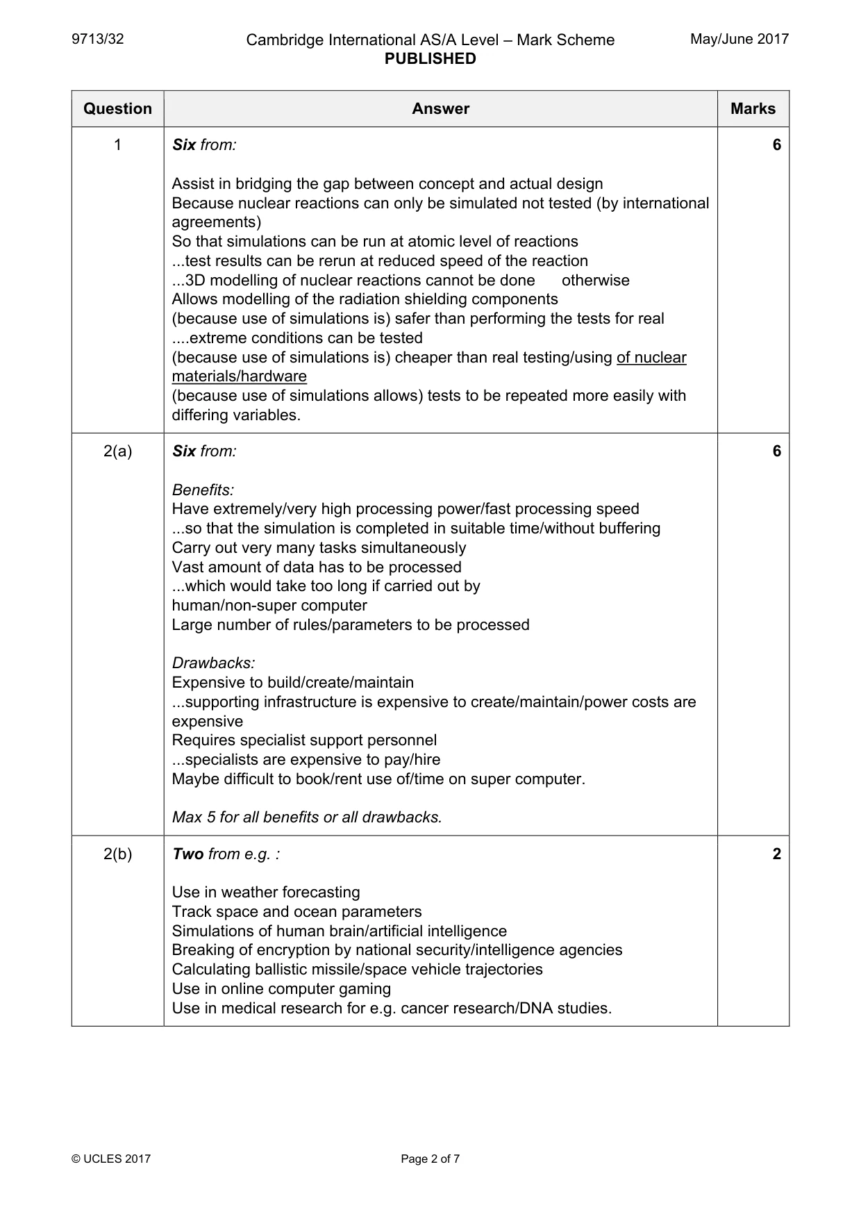 Mark scheme, page 2 of 7