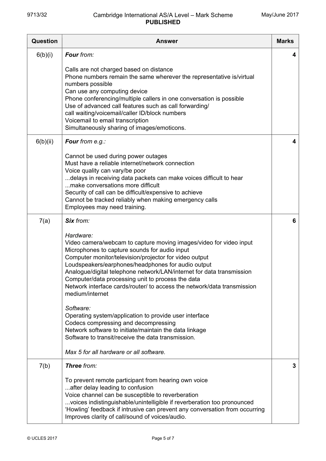 Mark scheme, page 5 of 7