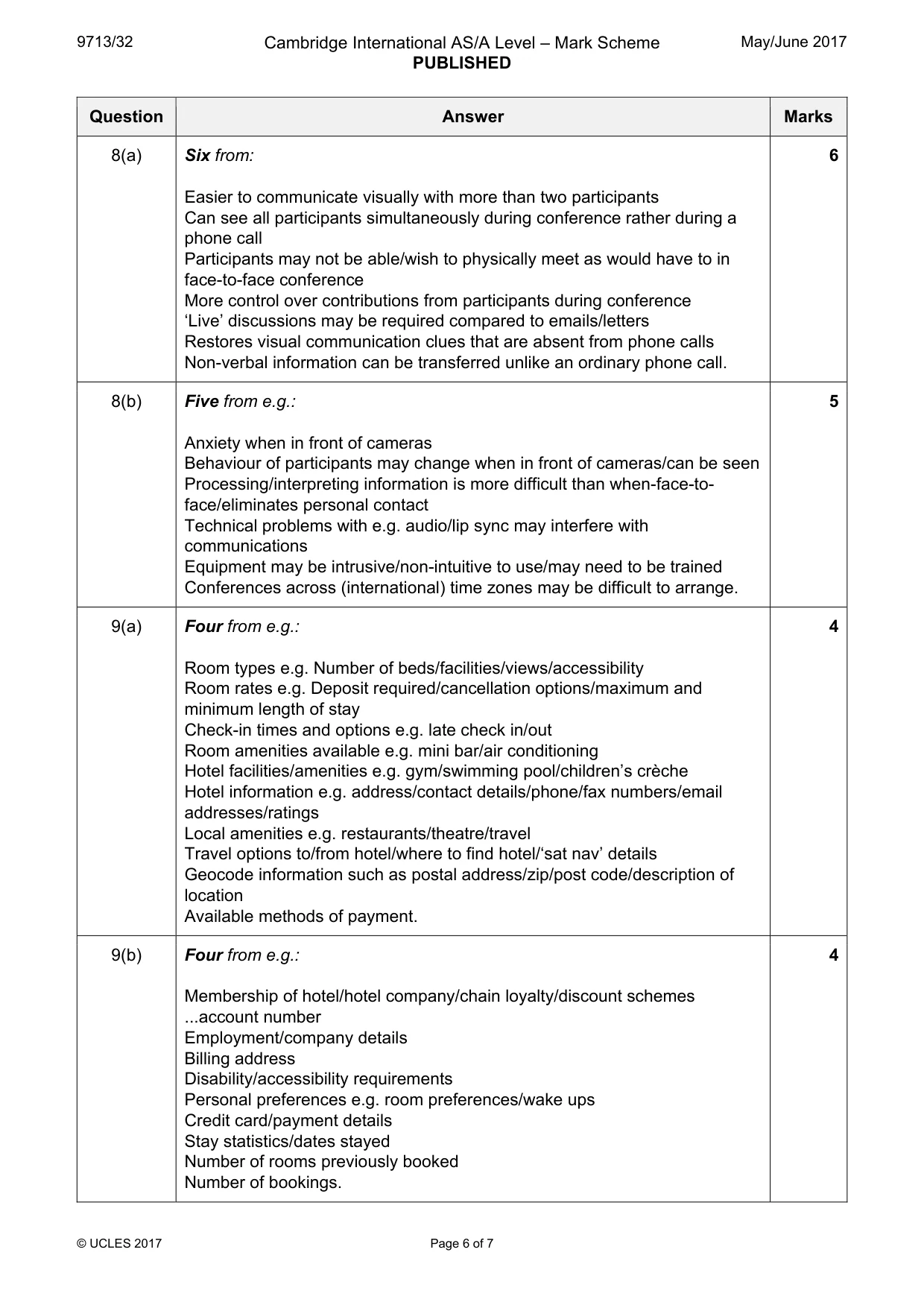 Mark scheme, page 6 of 7