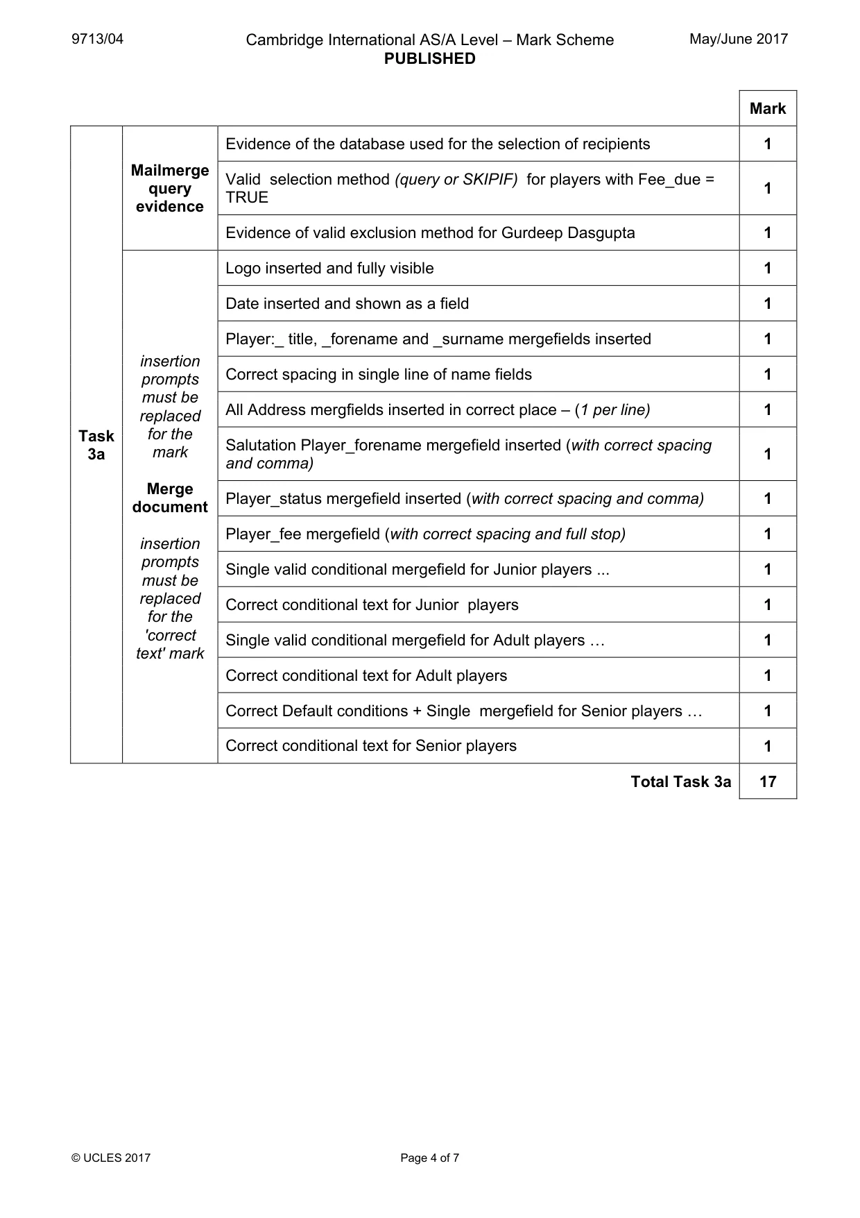 Mark scheme, page 4 of 7
