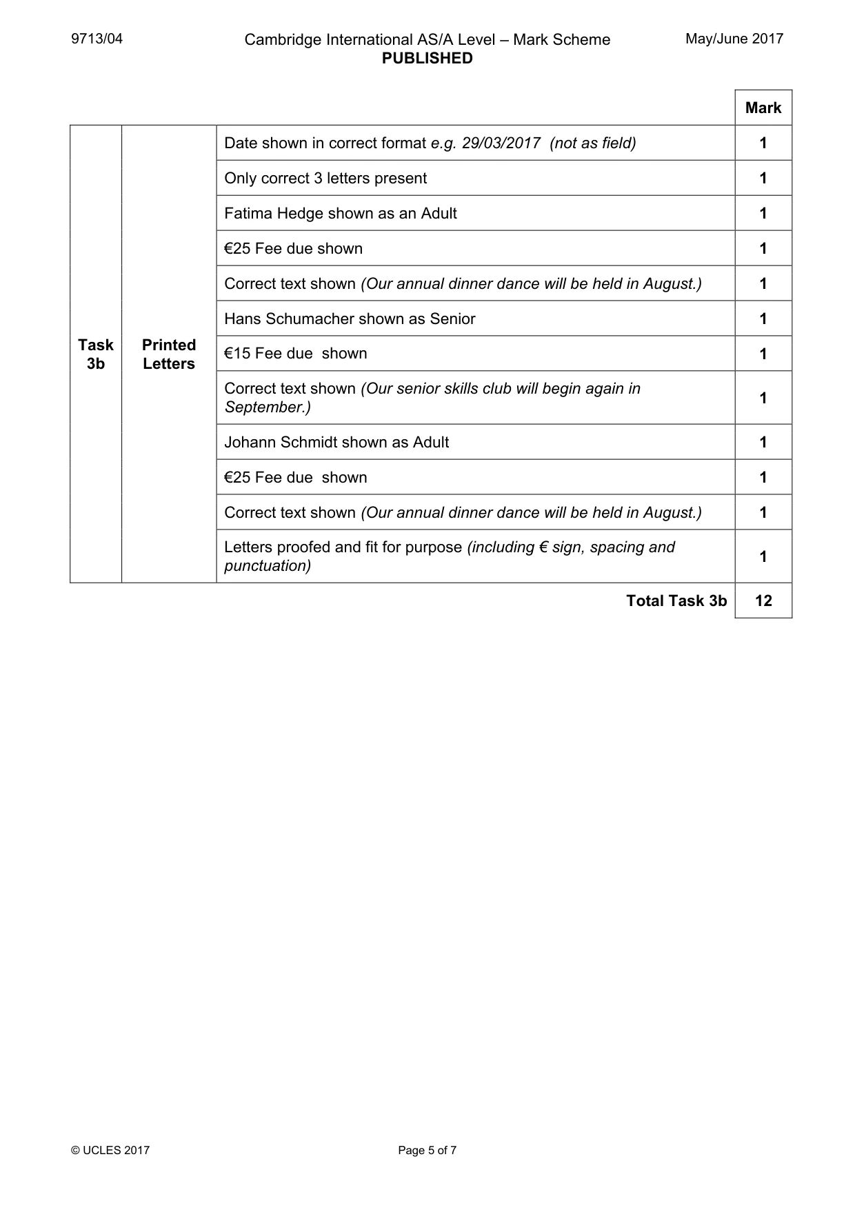 Mark scheme, page 5 of 7