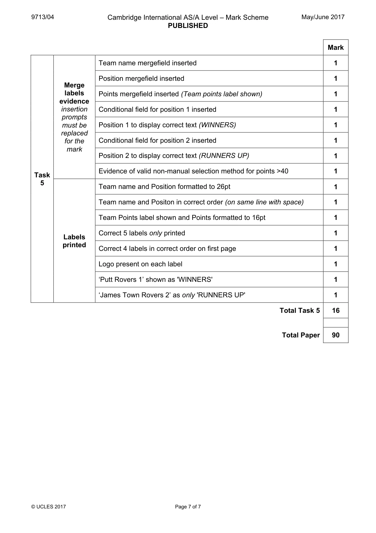 Mark scheme, page 7 of 7