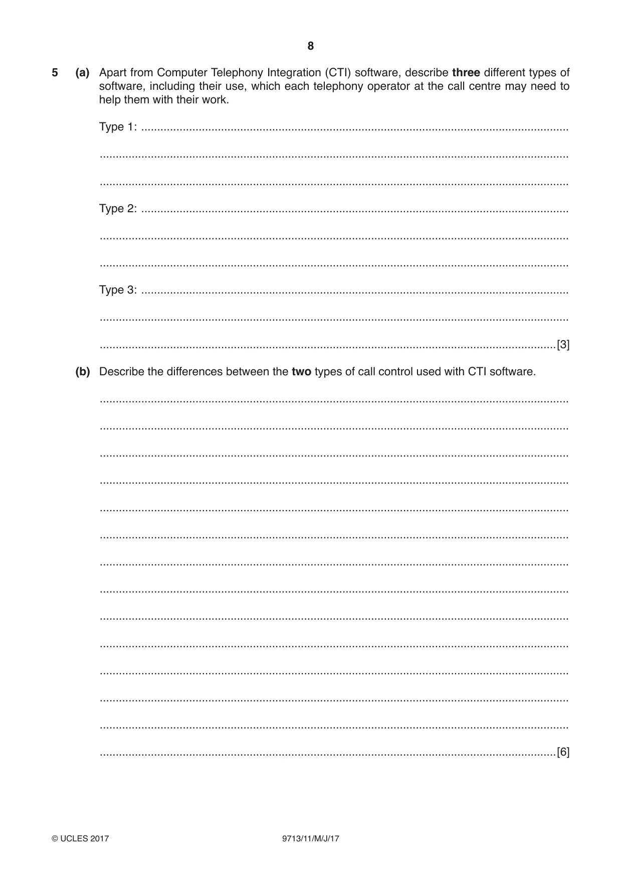 Cambridge A Level Applied Information and Communication Technology 9713 2017 May/June Paper 1 · Variant 1 question paper, page 8 of 16