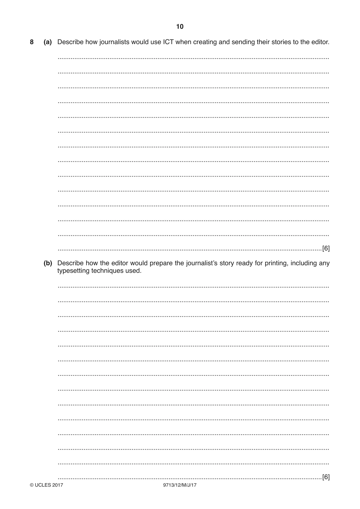 Cambridge A Level Applied Information and Communication Technology 9713 2017 May/June Paper 1 · Variant 2 question paper, page 10 of 16