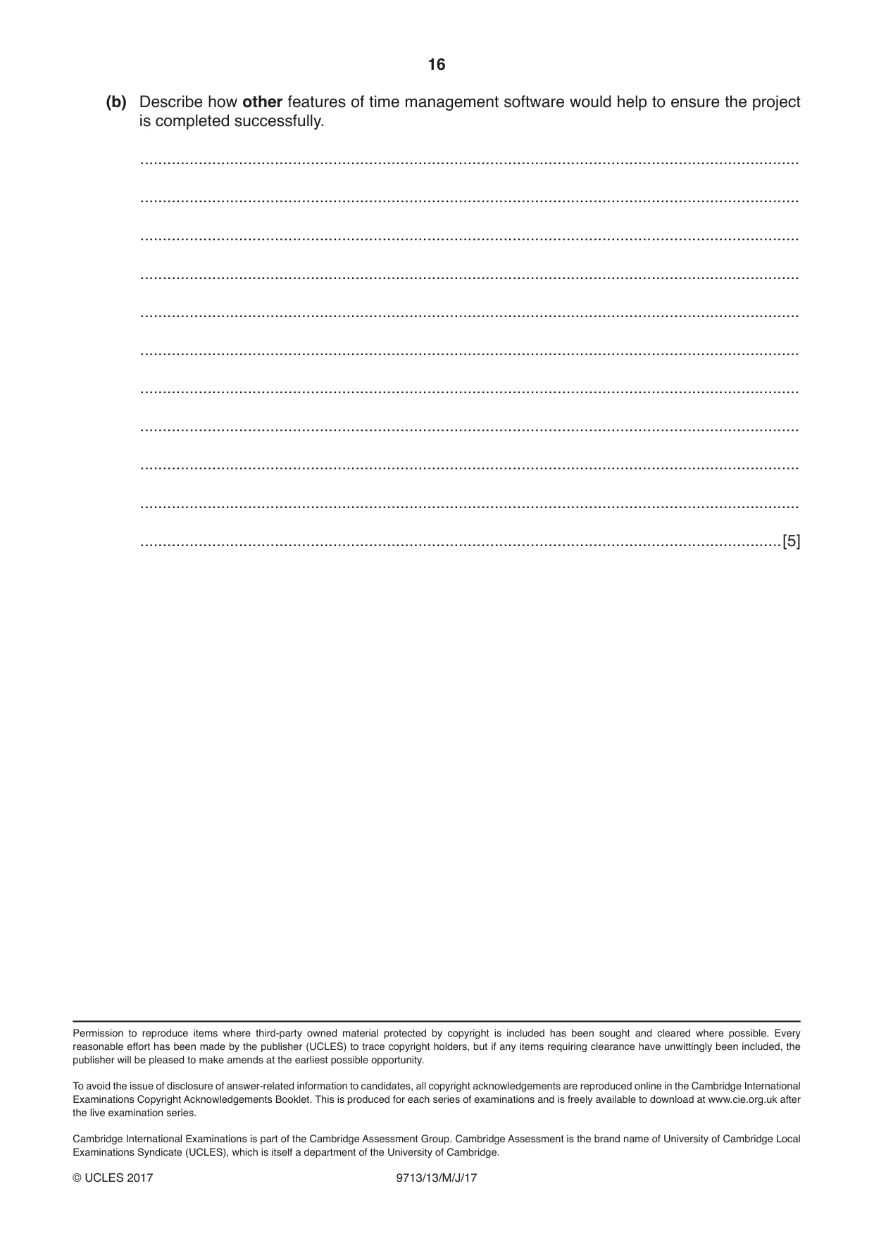 Cambridge A Level Applied Information and Communication Technology 9713 2017 May/June Paper 1 · Variant 3 question paper, page 16 of 16