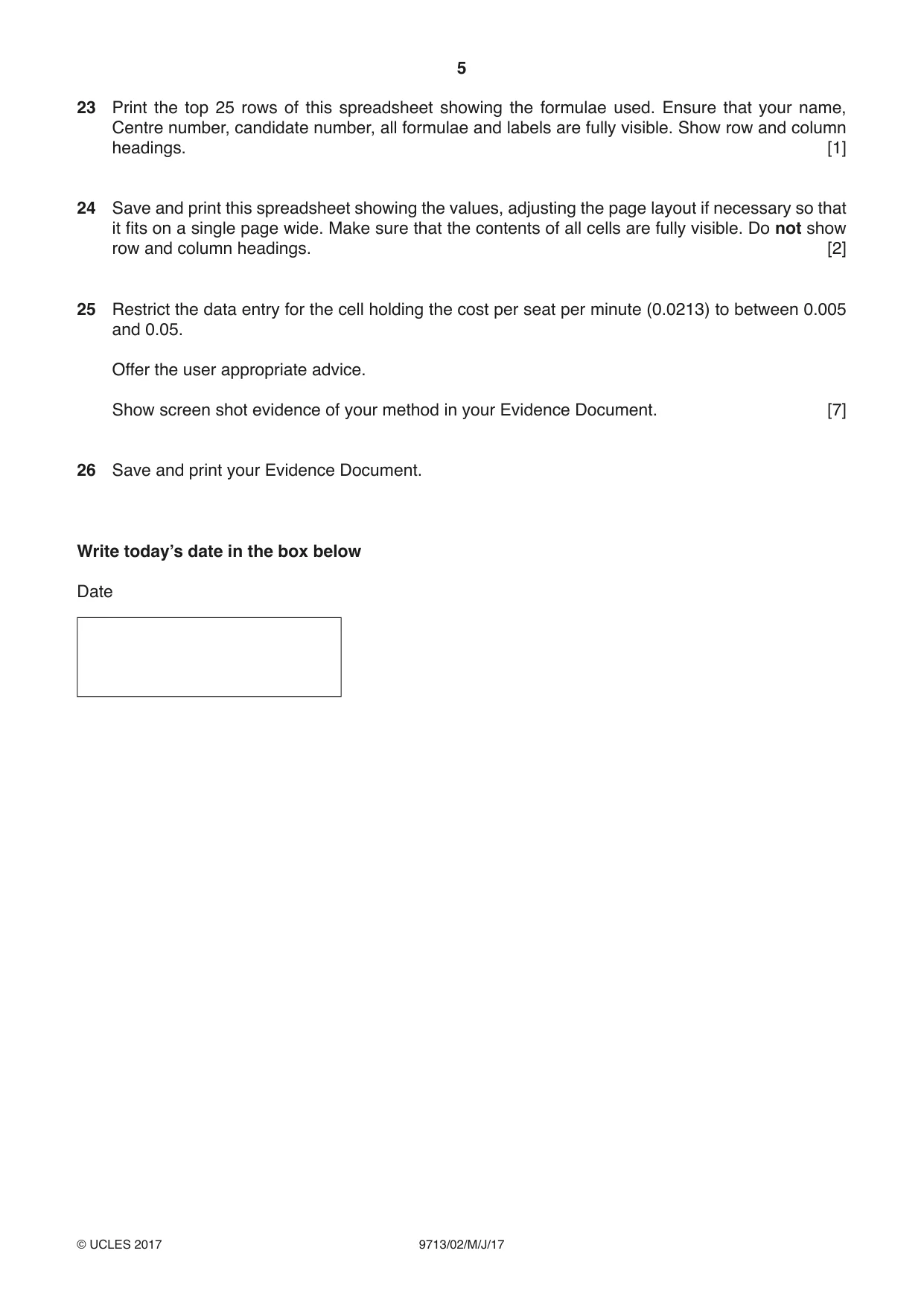 Cambridge A Level Applied Information and Communication Technology 9713 2017 May/June Paper 2 · Variant 1 question paper, page 5 of 8