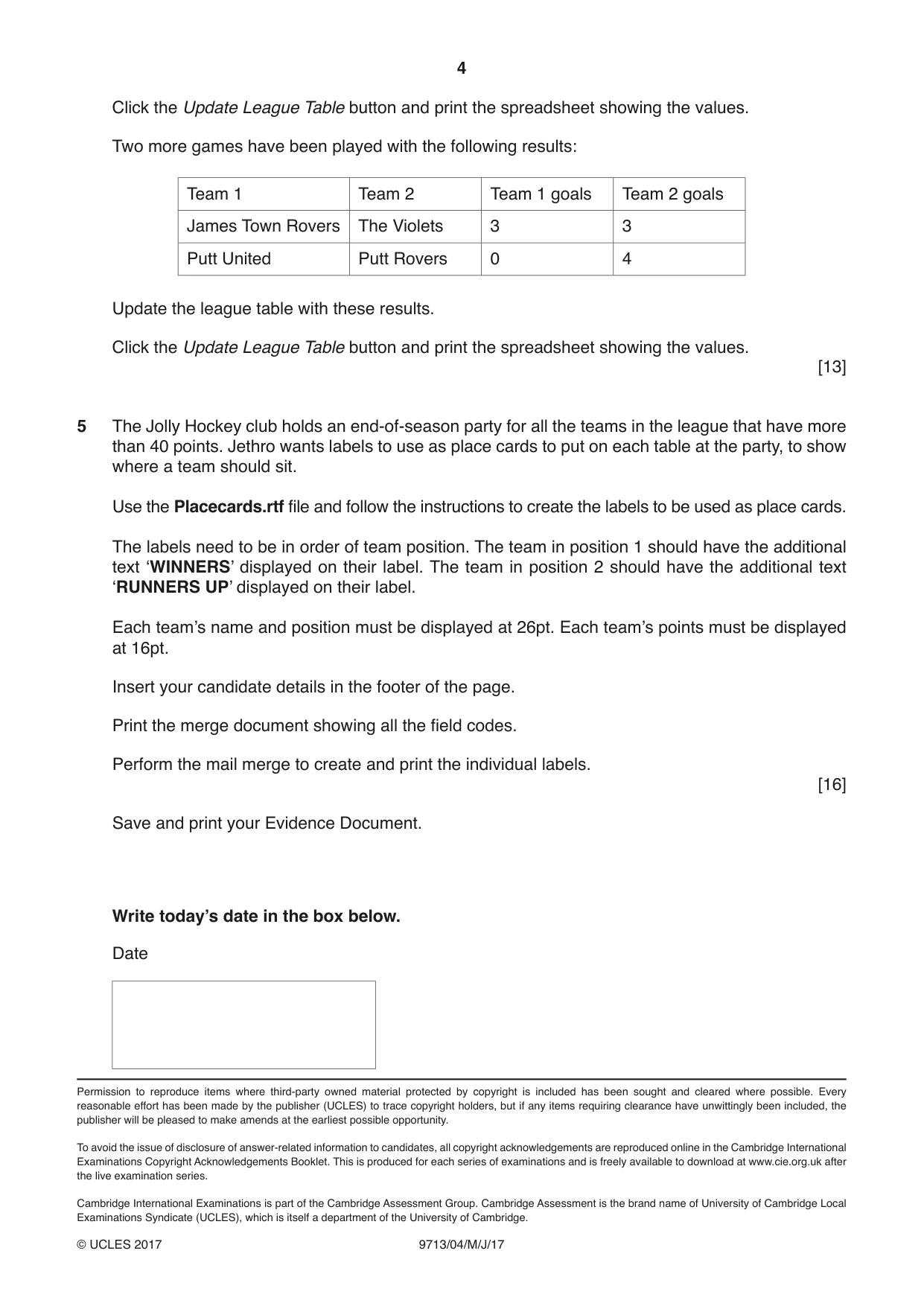 Cambridge A Level Applied Information and Communication Technology 9713 2017 May/June Paper 4 · Variant 1 question paper, page 4 of 4
