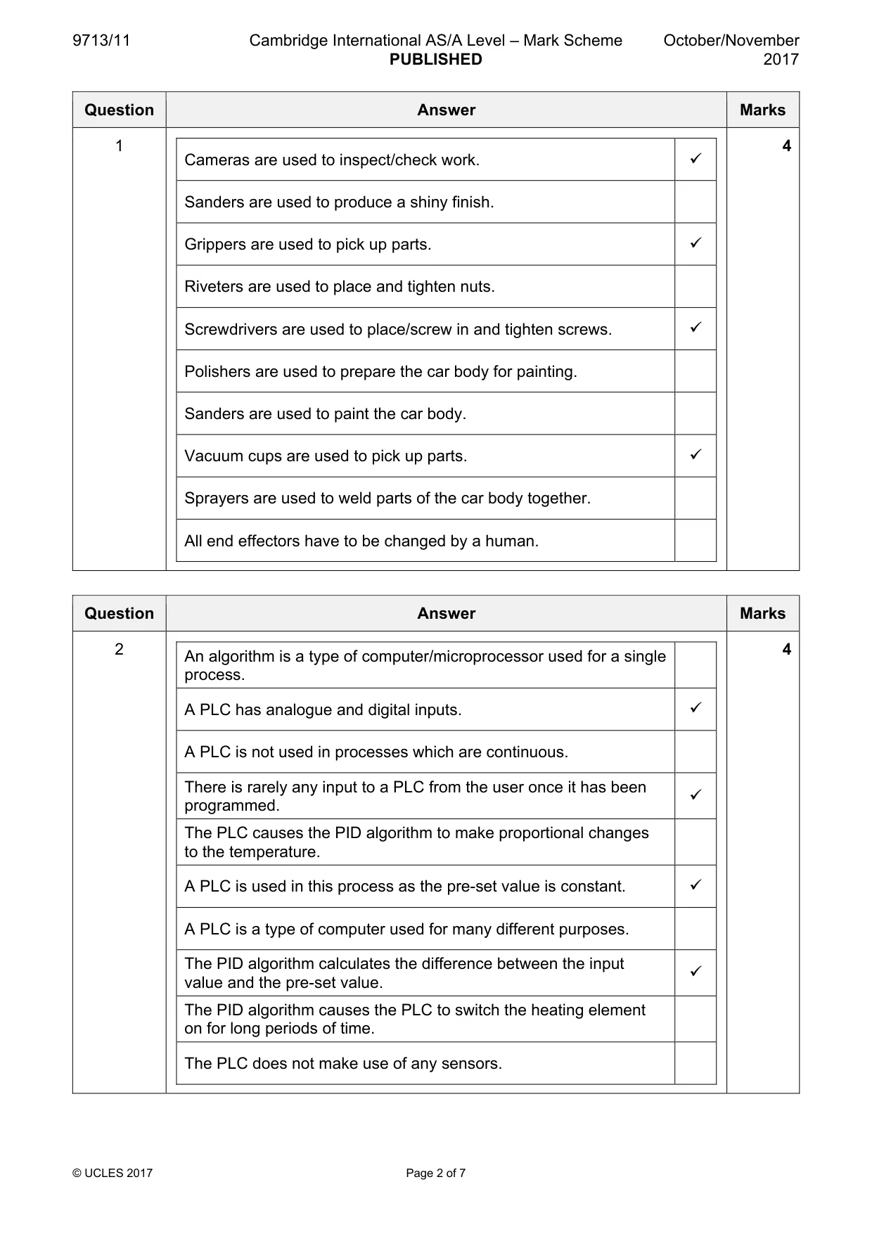 Mark scheme, page 2 of 7