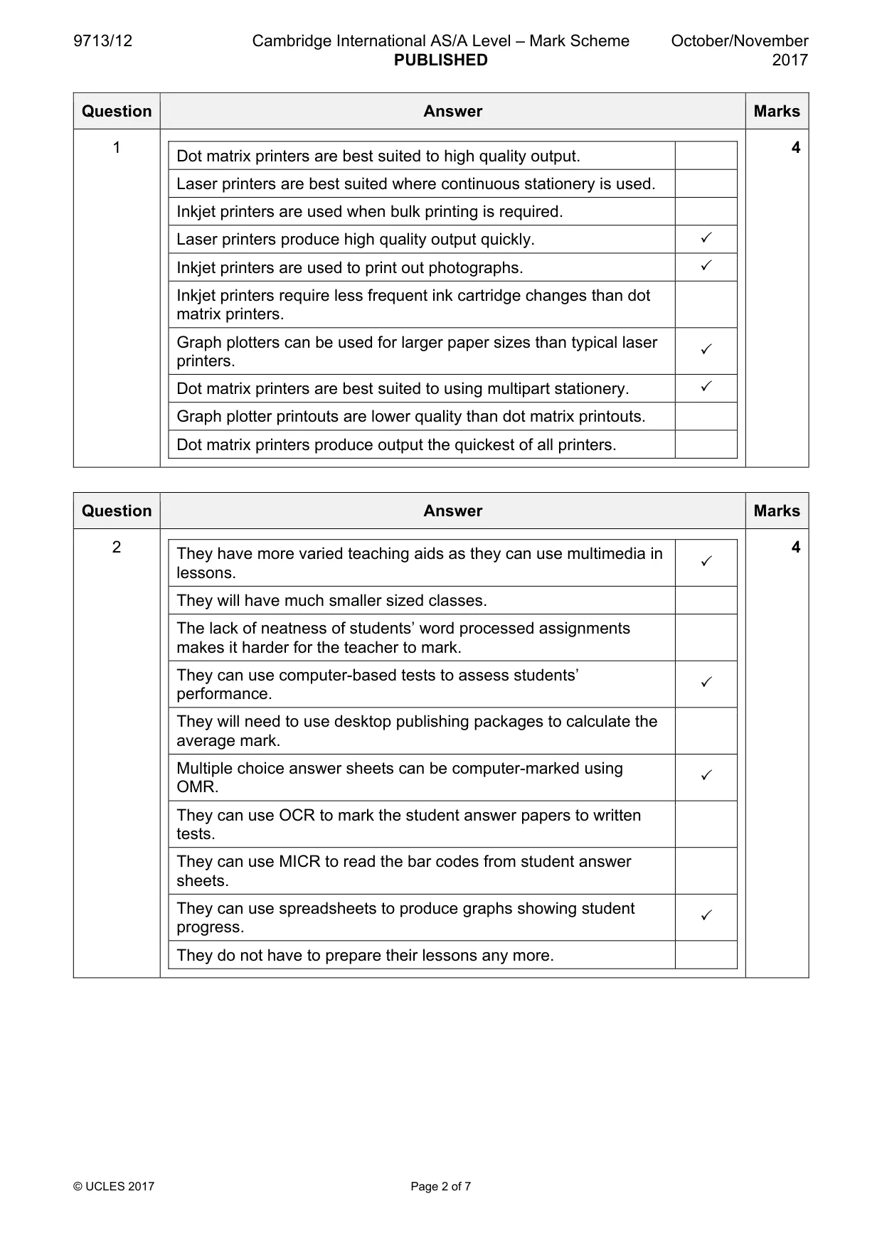 Mark scheme, page 2 of 7