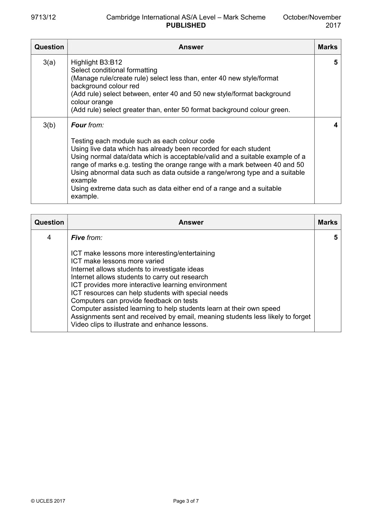 Mark scheme, page 3 of 7