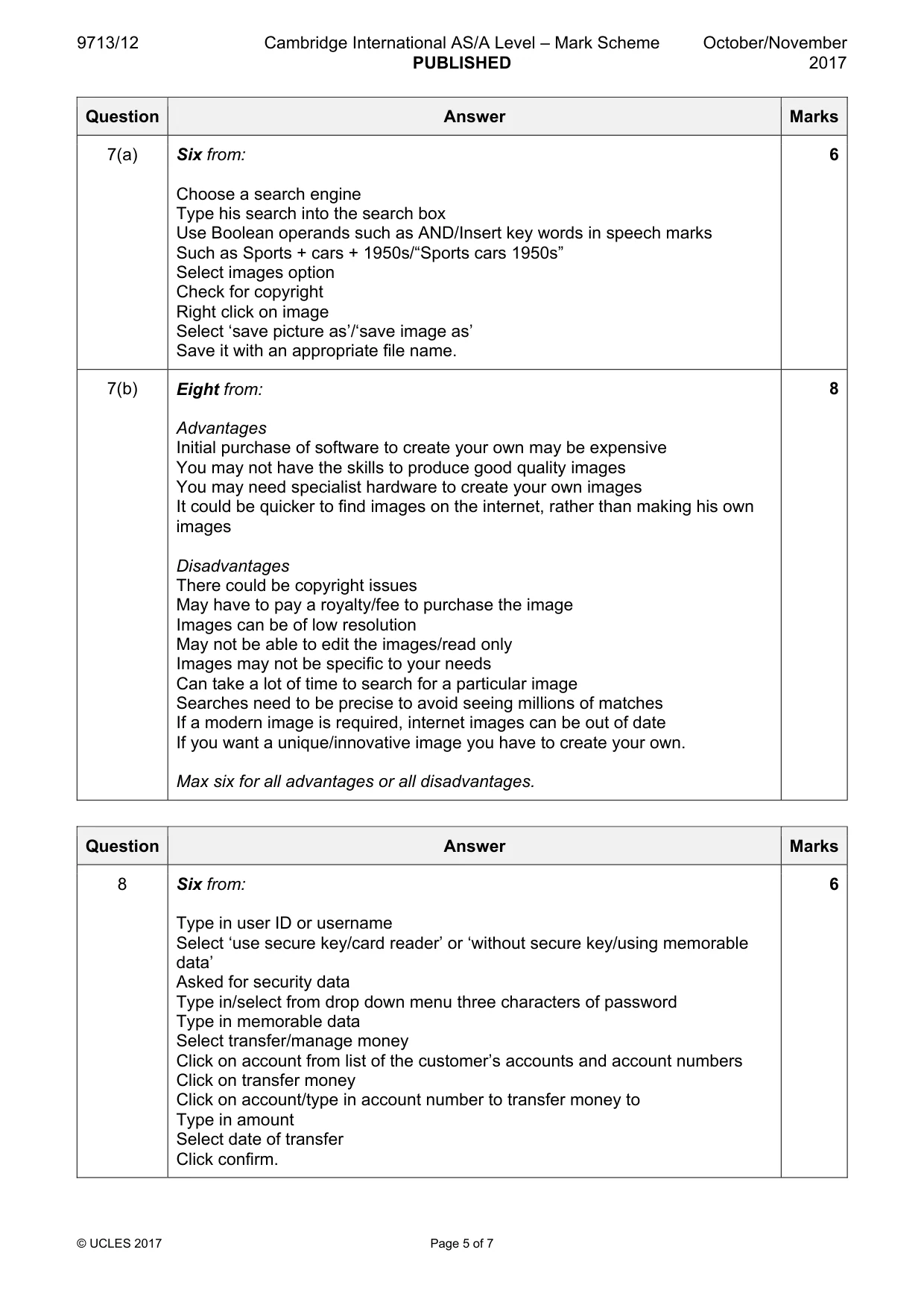 Mark scheme, page 5 of 7