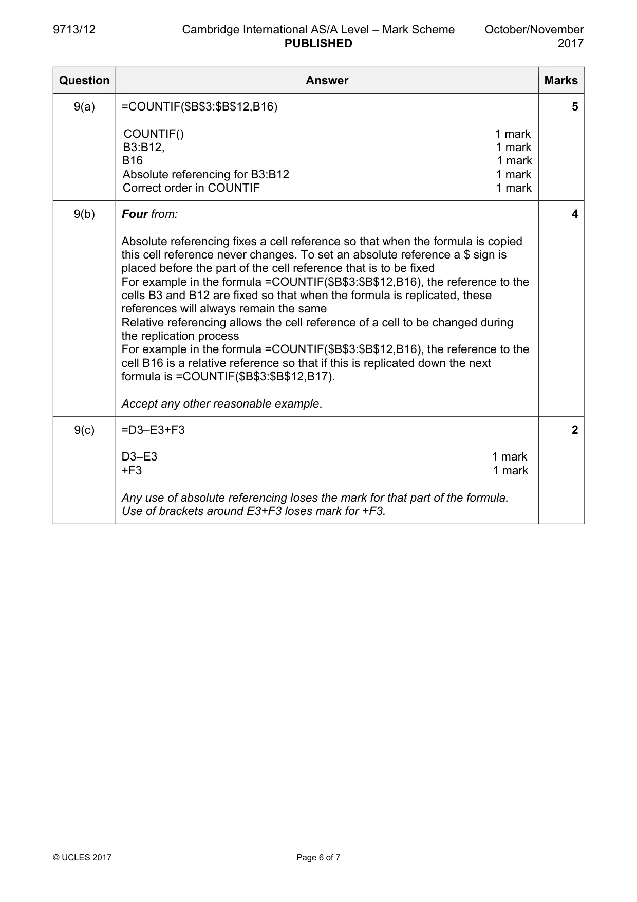 Mark scheme, page 6 of 7