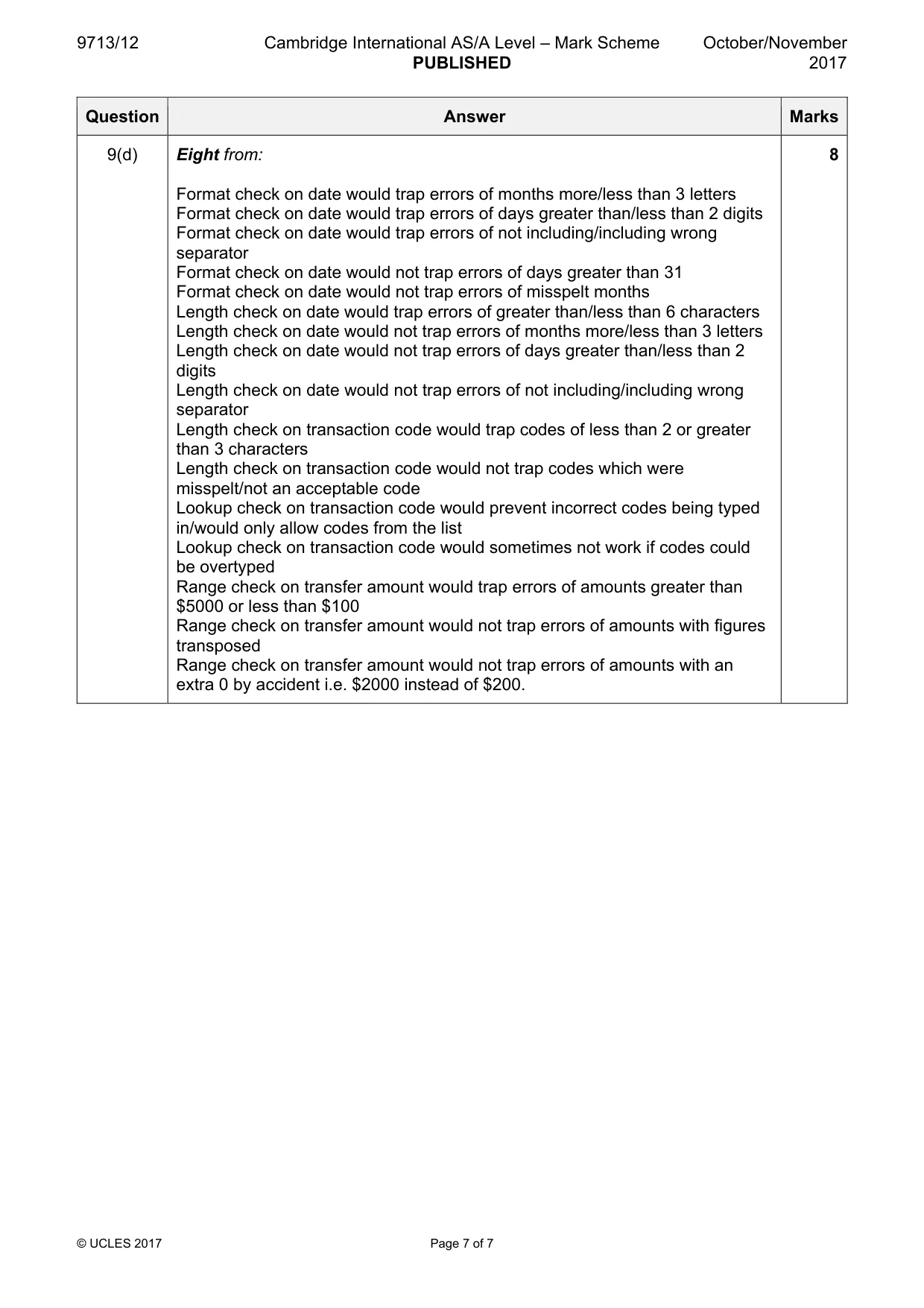Mark scheme, page 7 of 7