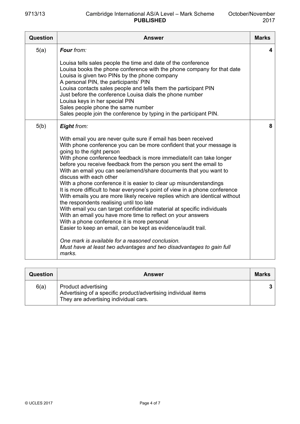 Mark scheme, page 4 of 7