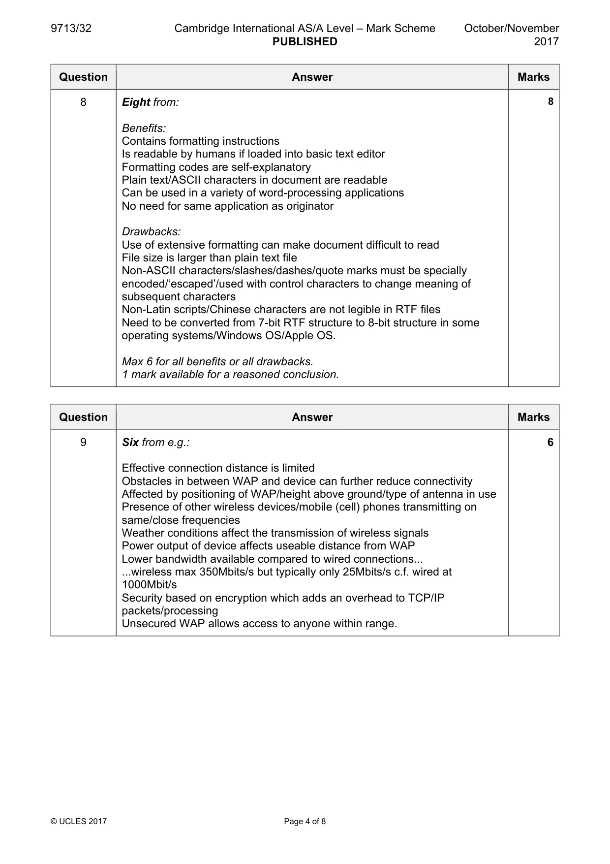 Mark scheme, page 4 of 8