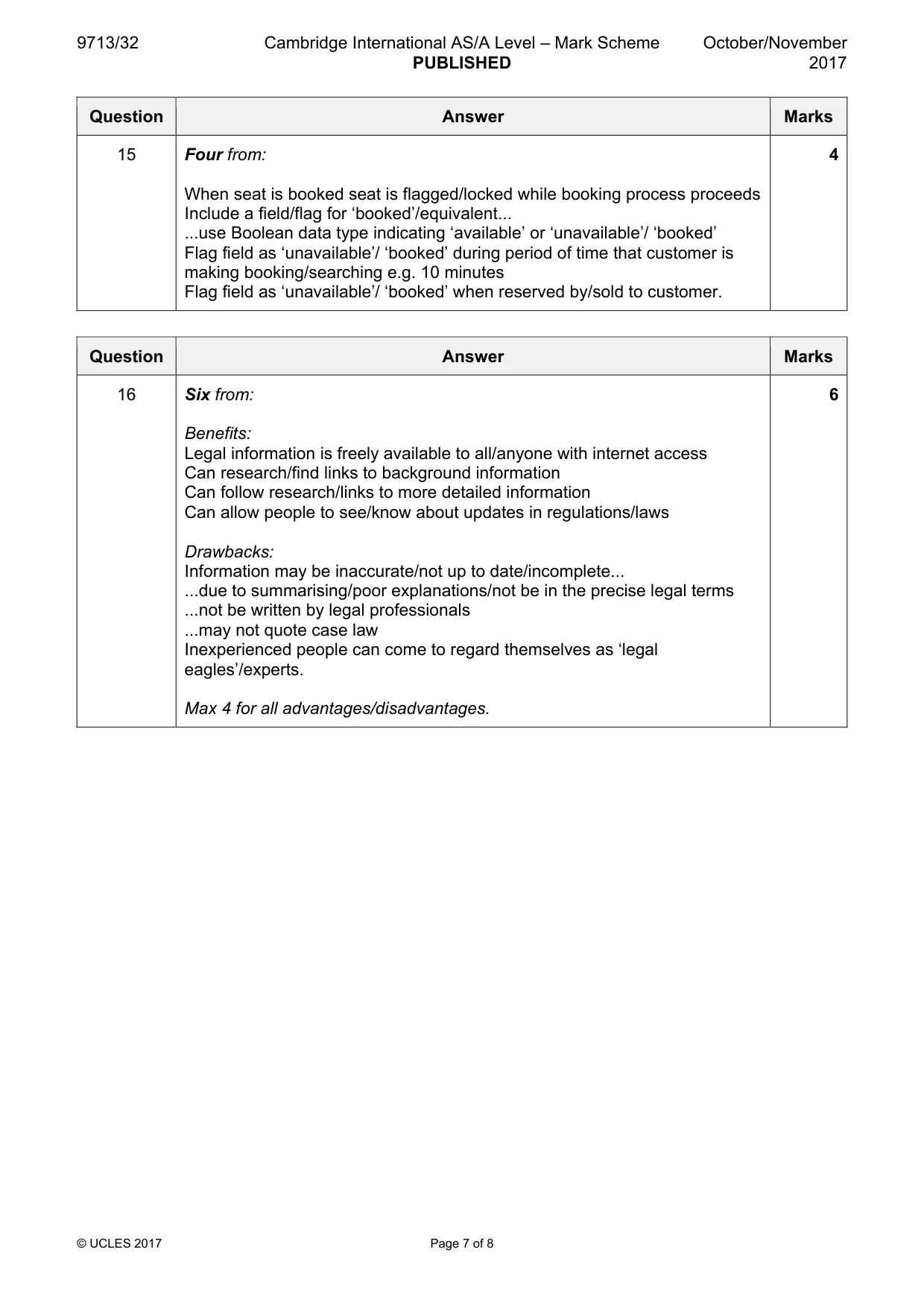 Mark scheme, page 7 of 8