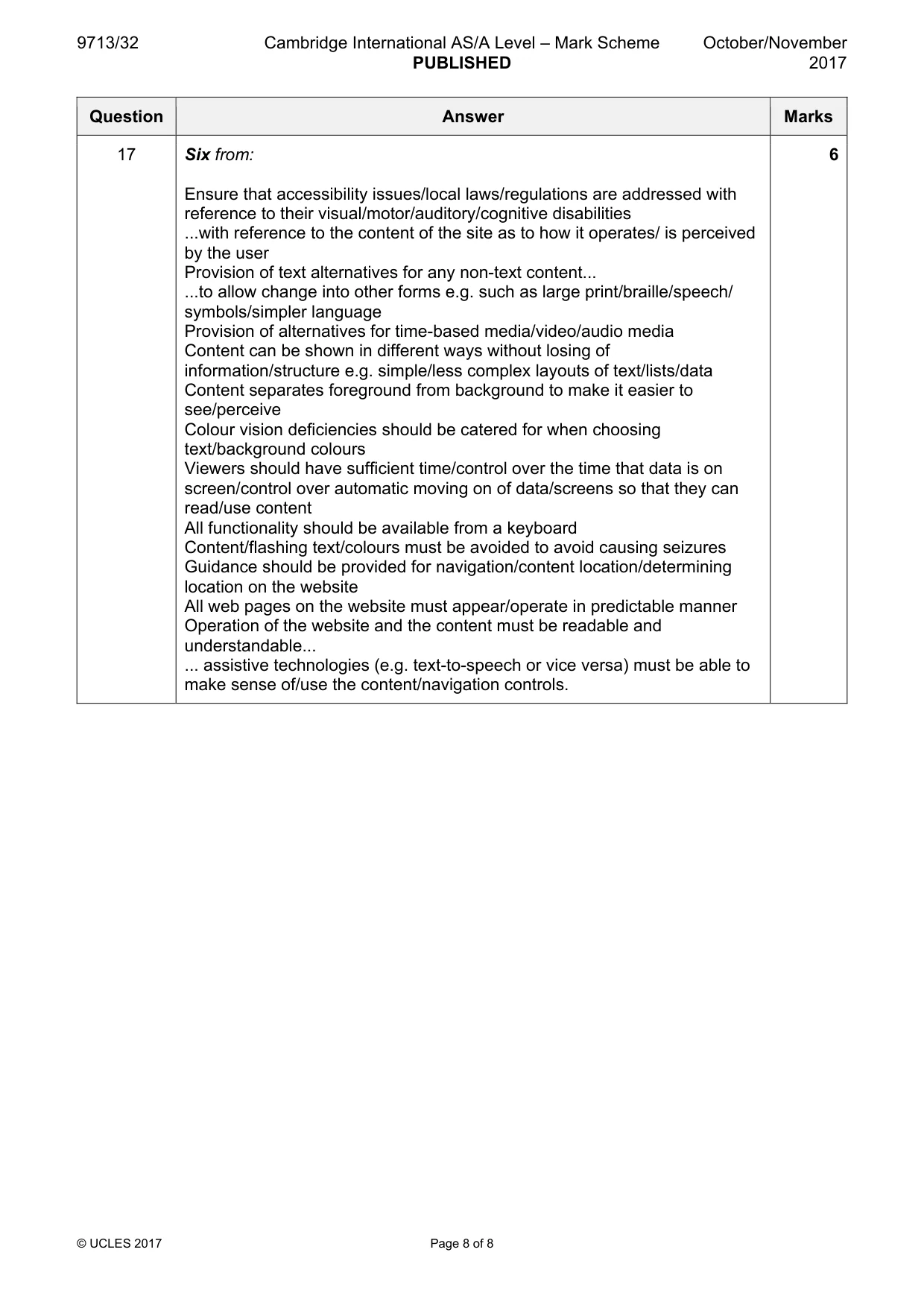 Mark scheme, page 8 of 8