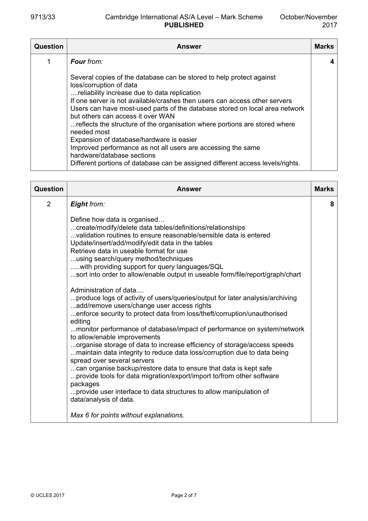 Mark scheme, page 2 of 7